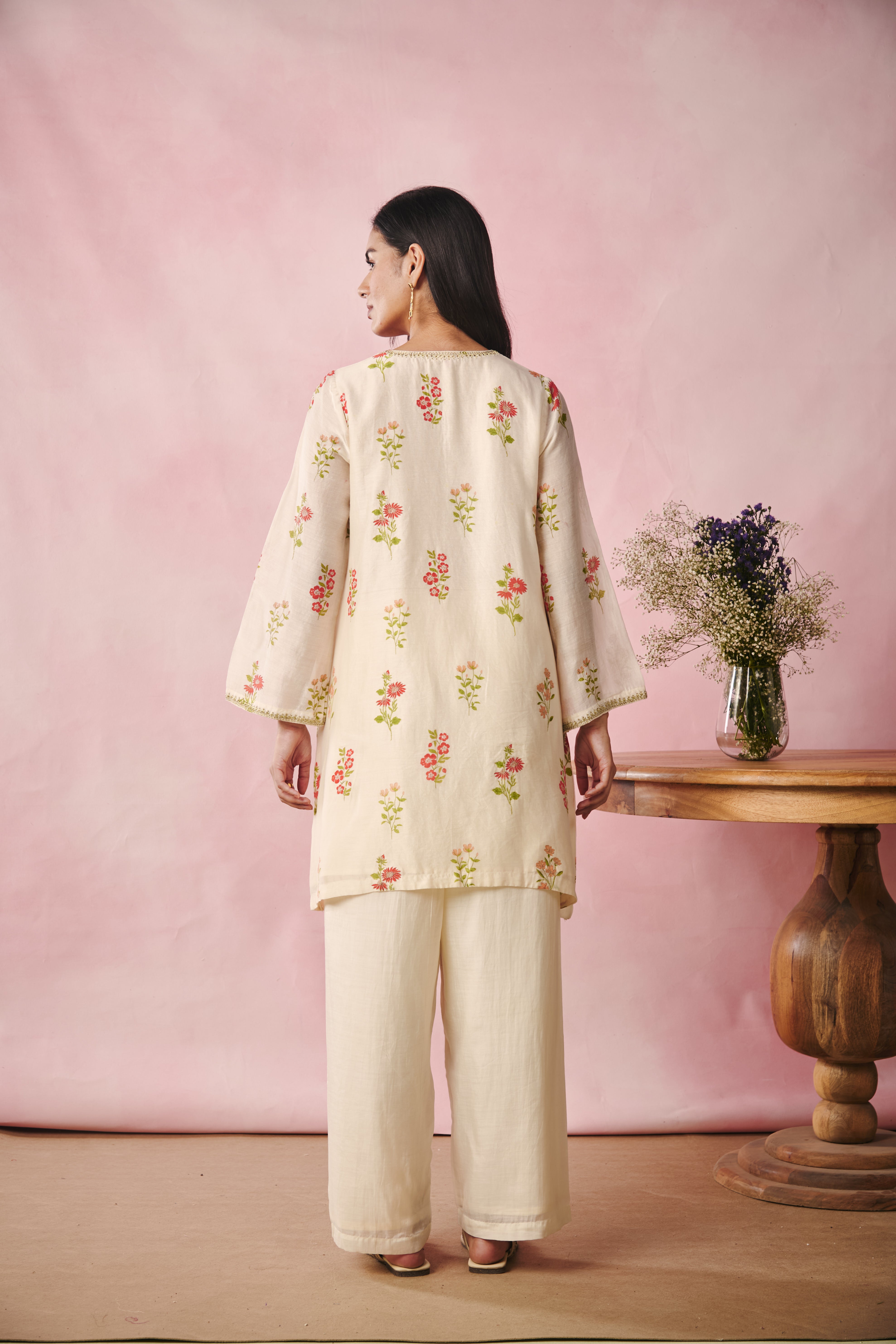 Bell Sleeve Short Kurta - Creme