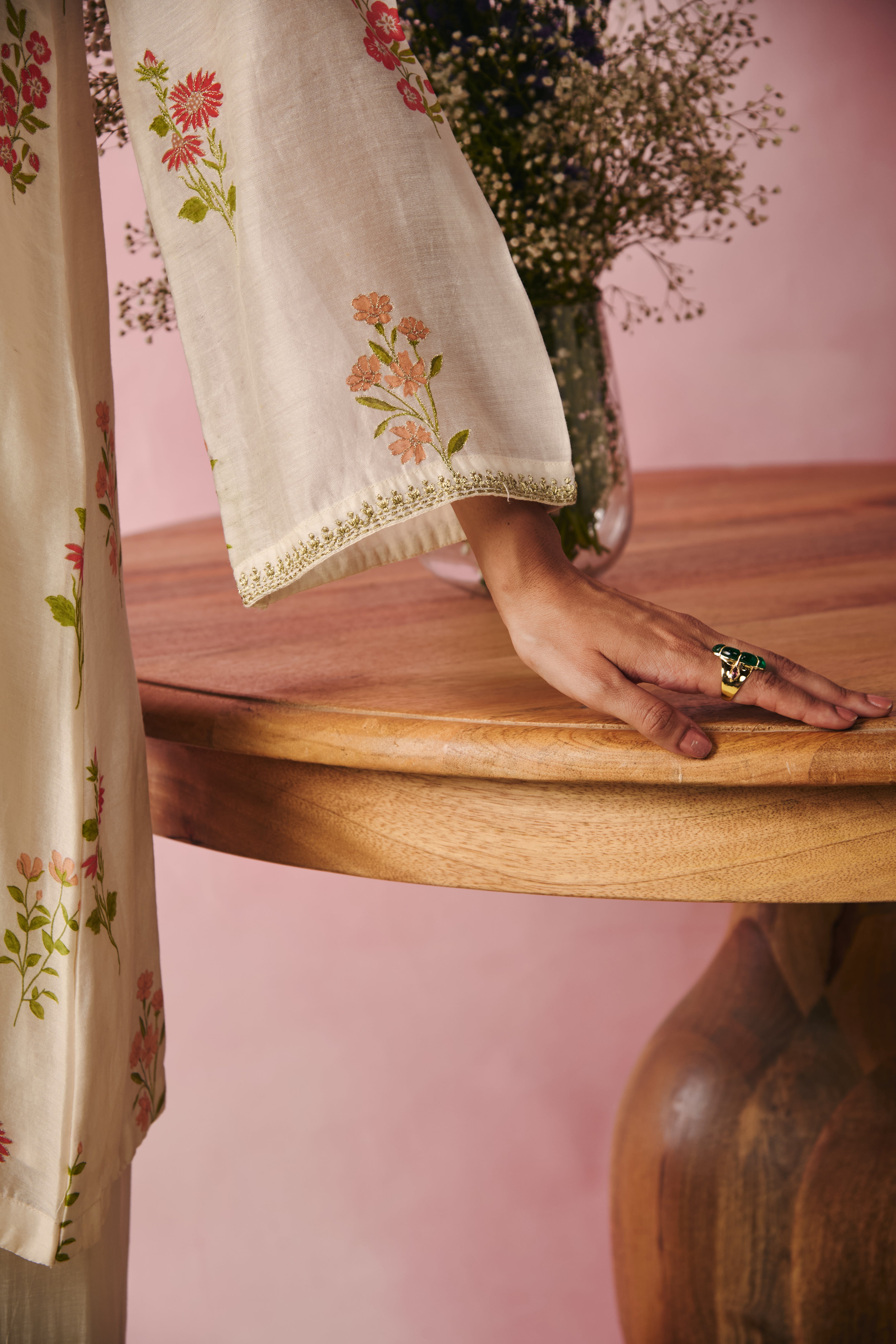 Bell Sleeve Short Kurta - Creme