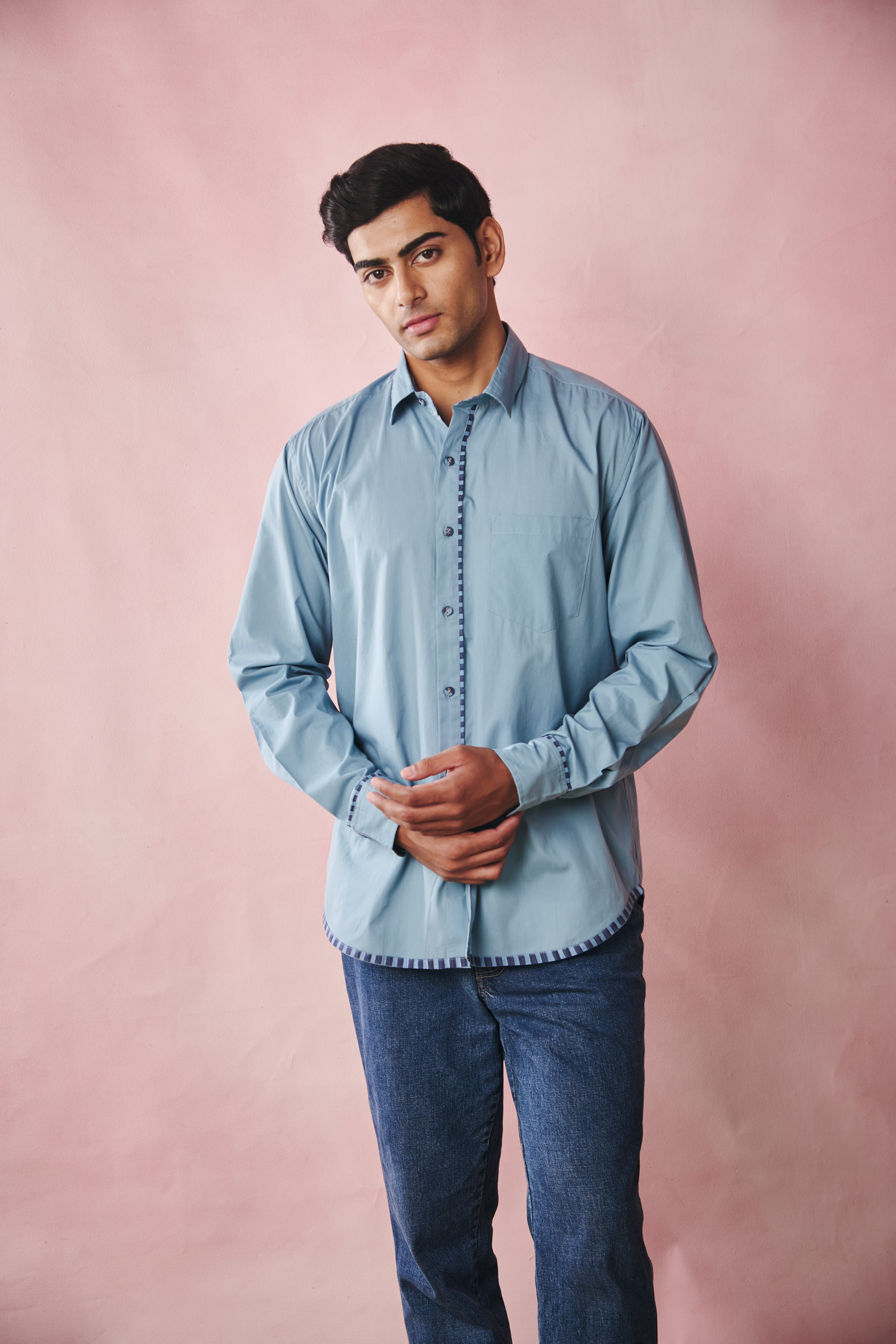 Full Sleeves Collar Shirt-Sky Blue