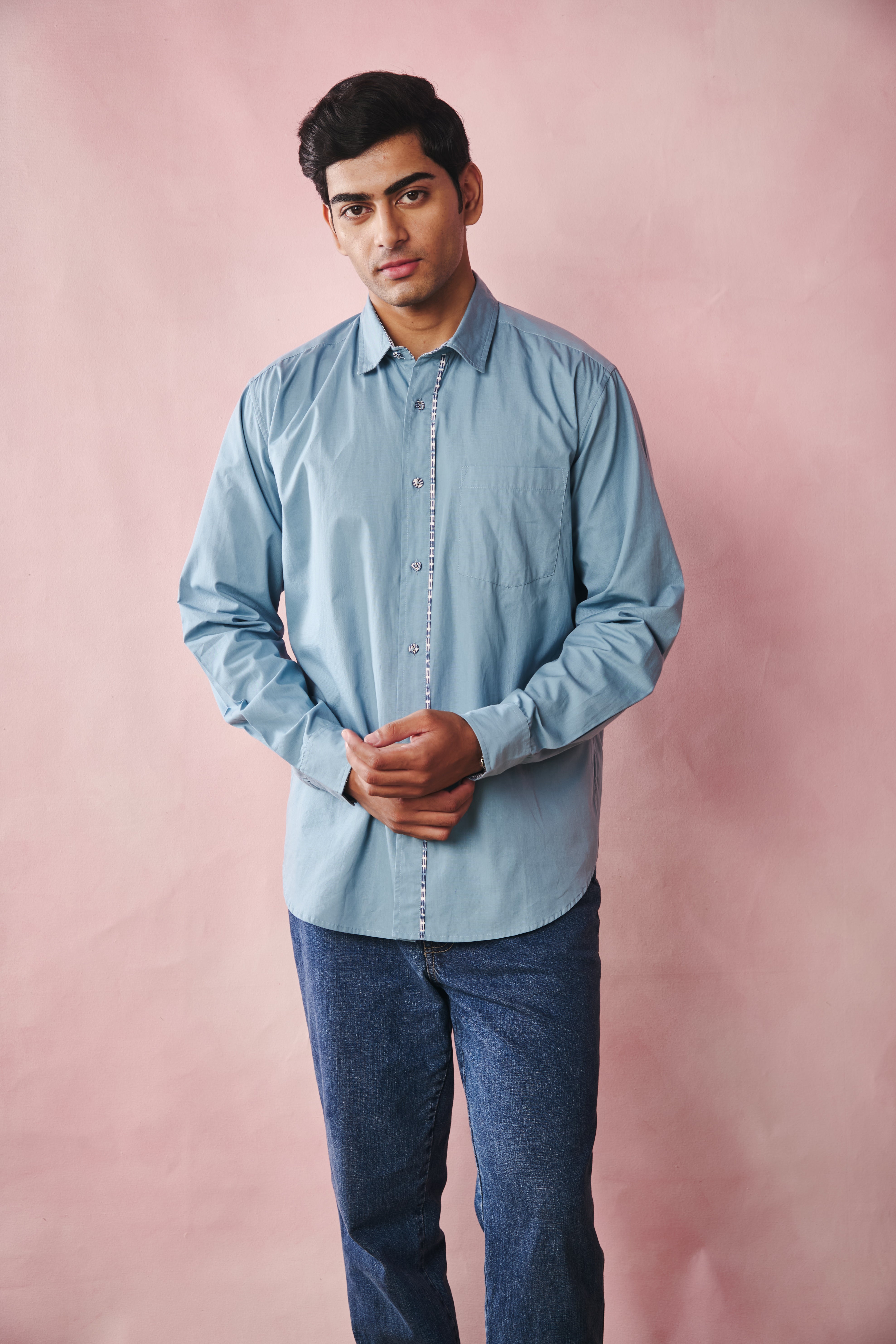 Full Sleeves Collar Shirt-Sky Blue