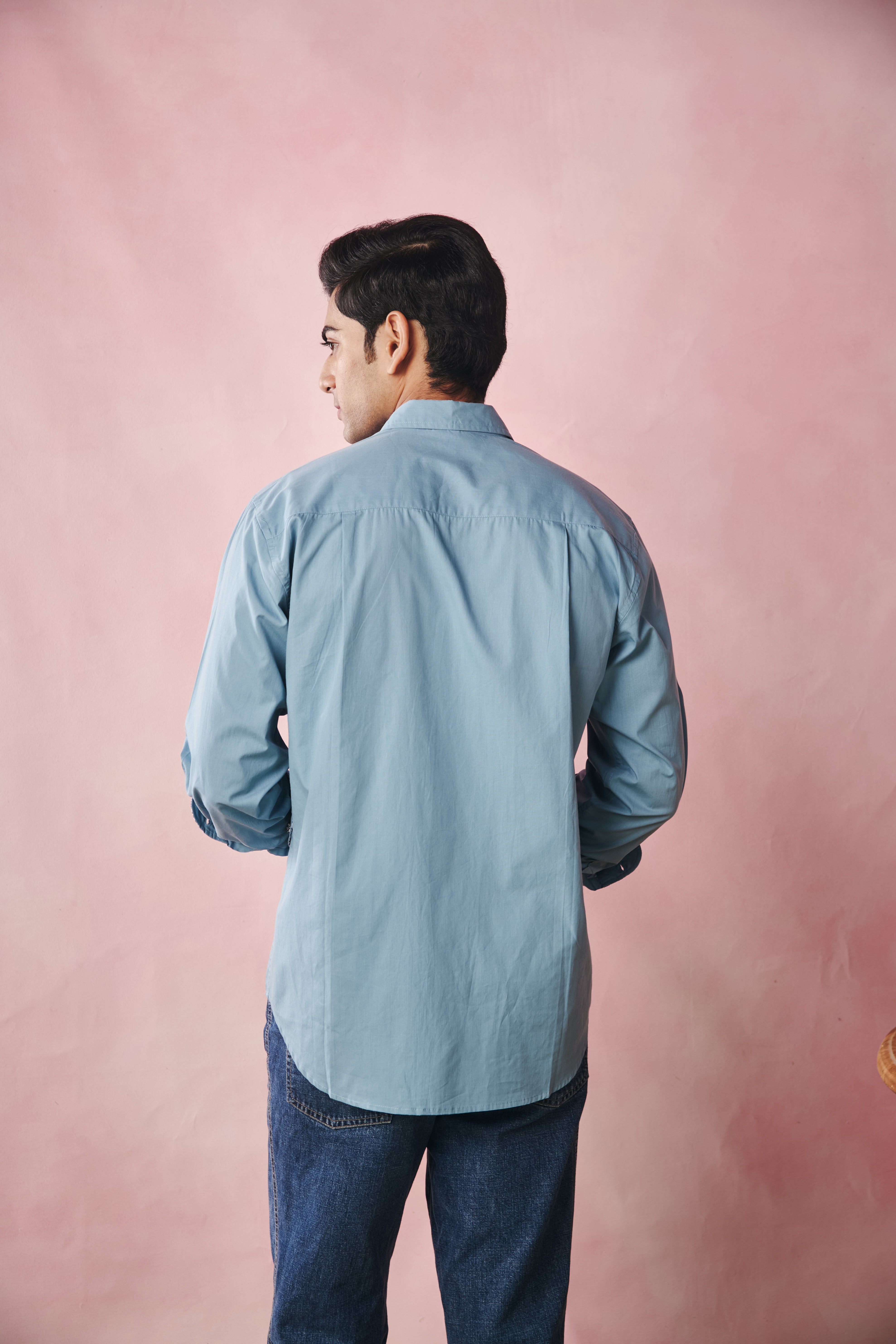 Full Sleeves Collar Shirt-Sky Blue