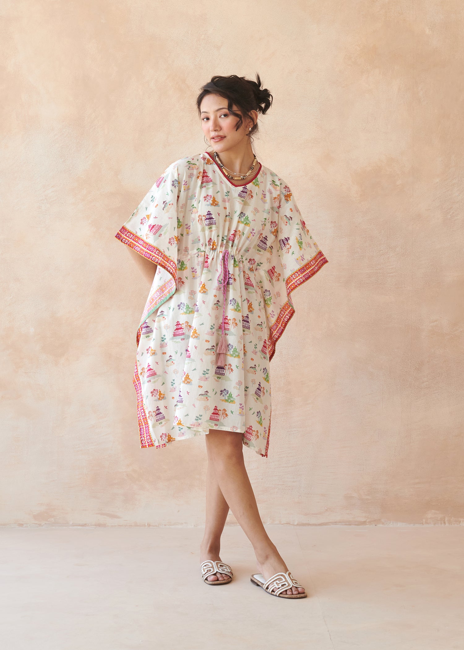 Zen Temple Cotton Kaftan – Crème