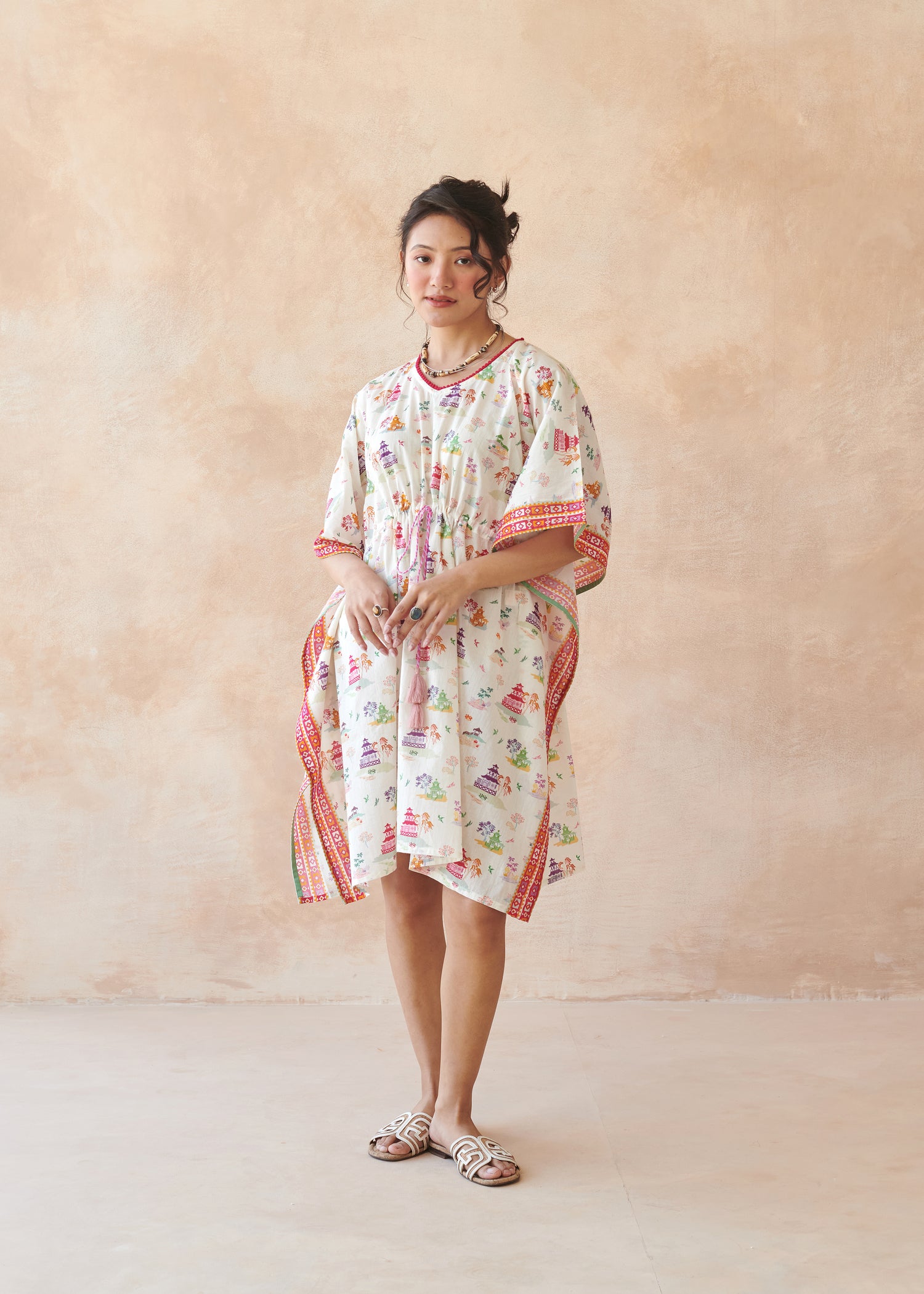 Zen Temple Cotton Kaftan – Crème