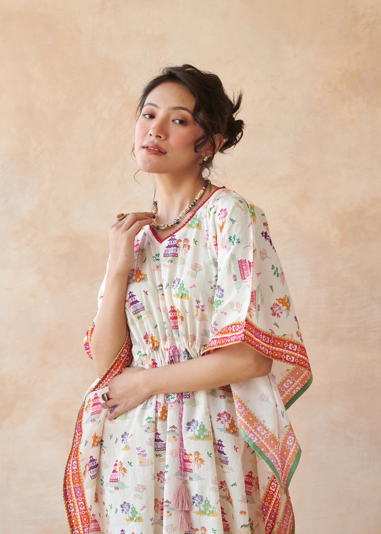 Zen Temple Cotton Kaftan – Crème