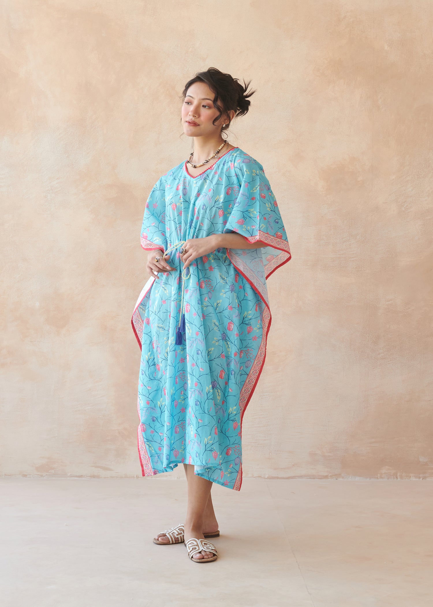 Lantern Dreams Cotton Kaftan – Blue
