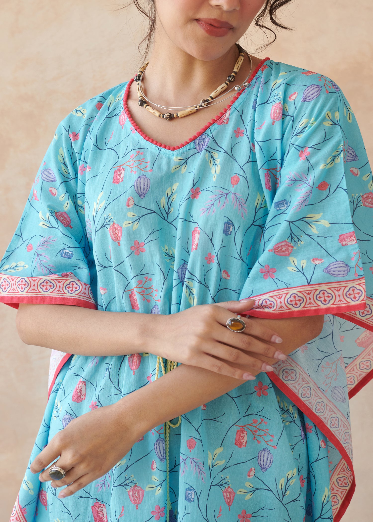 Lantern Dreams Cotton Kaftan – Blue