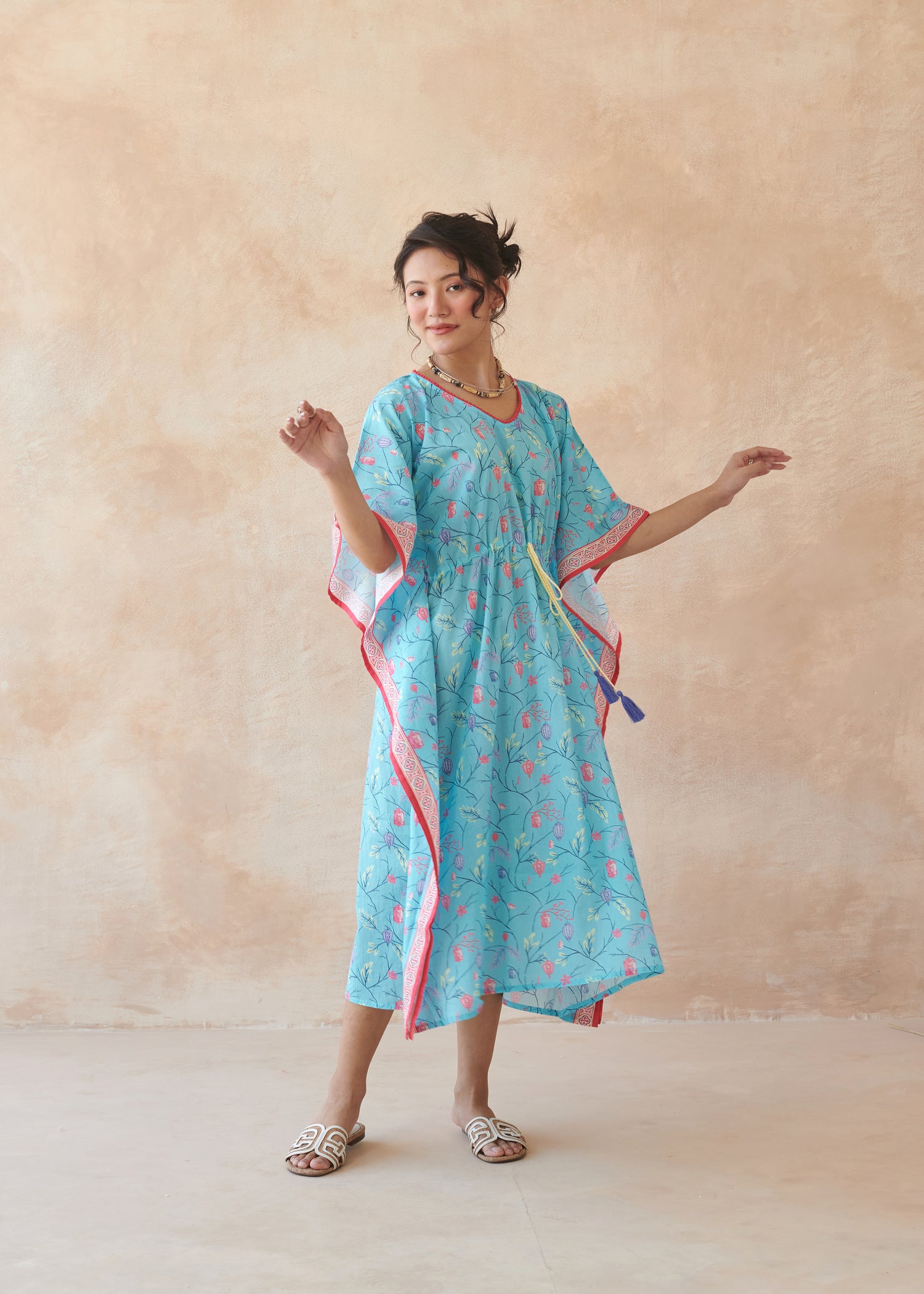 Lantern Dreams Cotton Kaftan – Blue