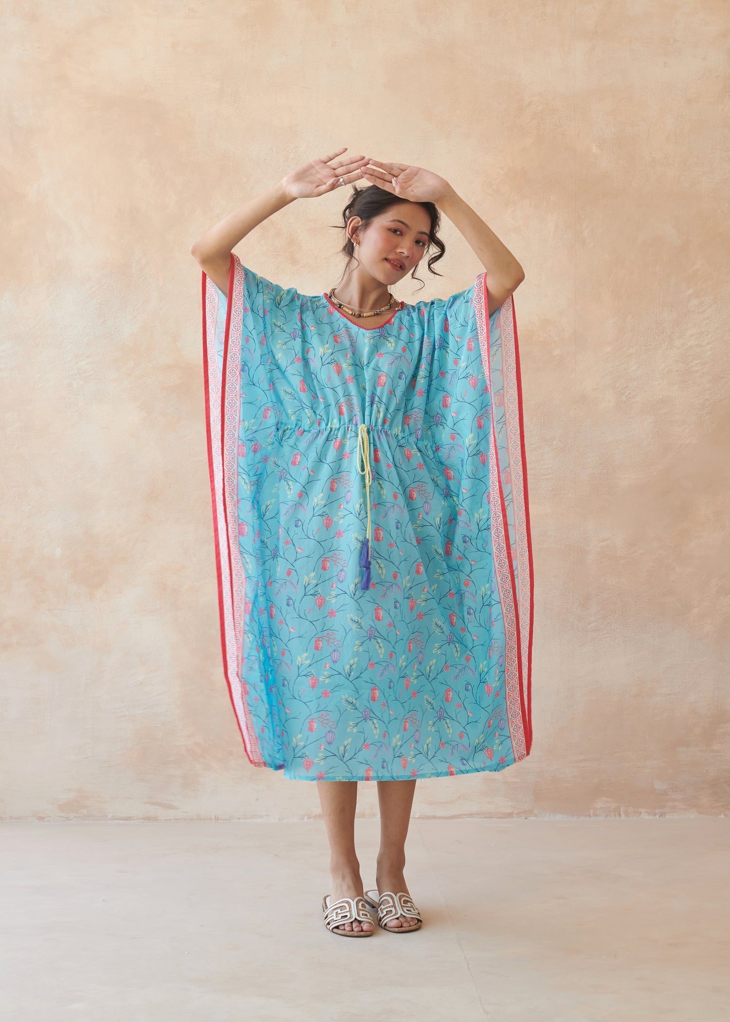 Lantern Dreams Cotton Kaftan – Blue