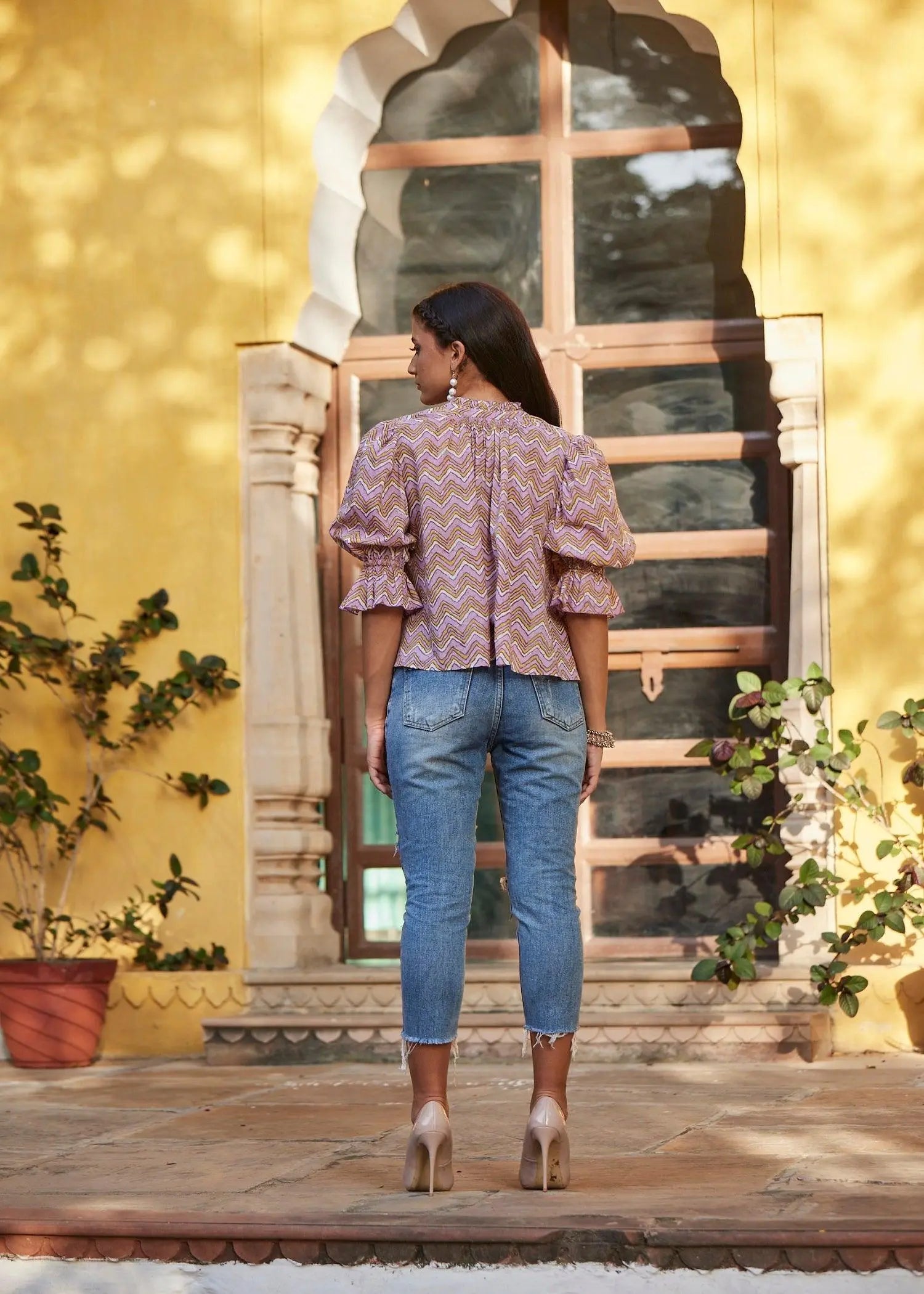 Lilac Voile Ruffle Collar Top | Feminine and Chic | Ratan Jaipur