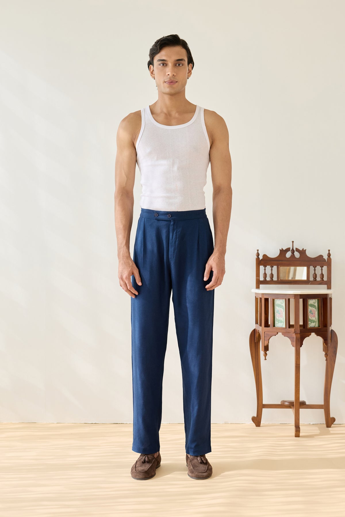 Viscose Straight Pant – Navy Blue