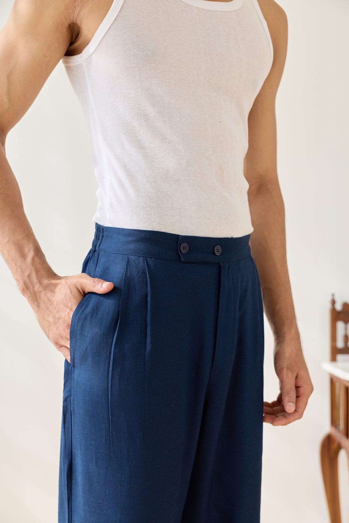Viscose Straight Pant – Navy Blue