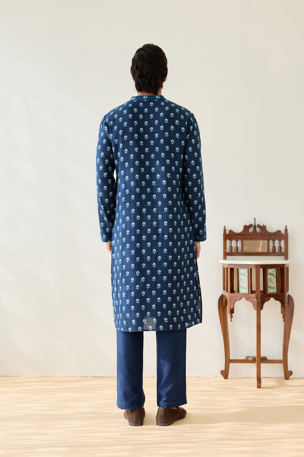 Navy Blue Viscose Aster Buti Kurta