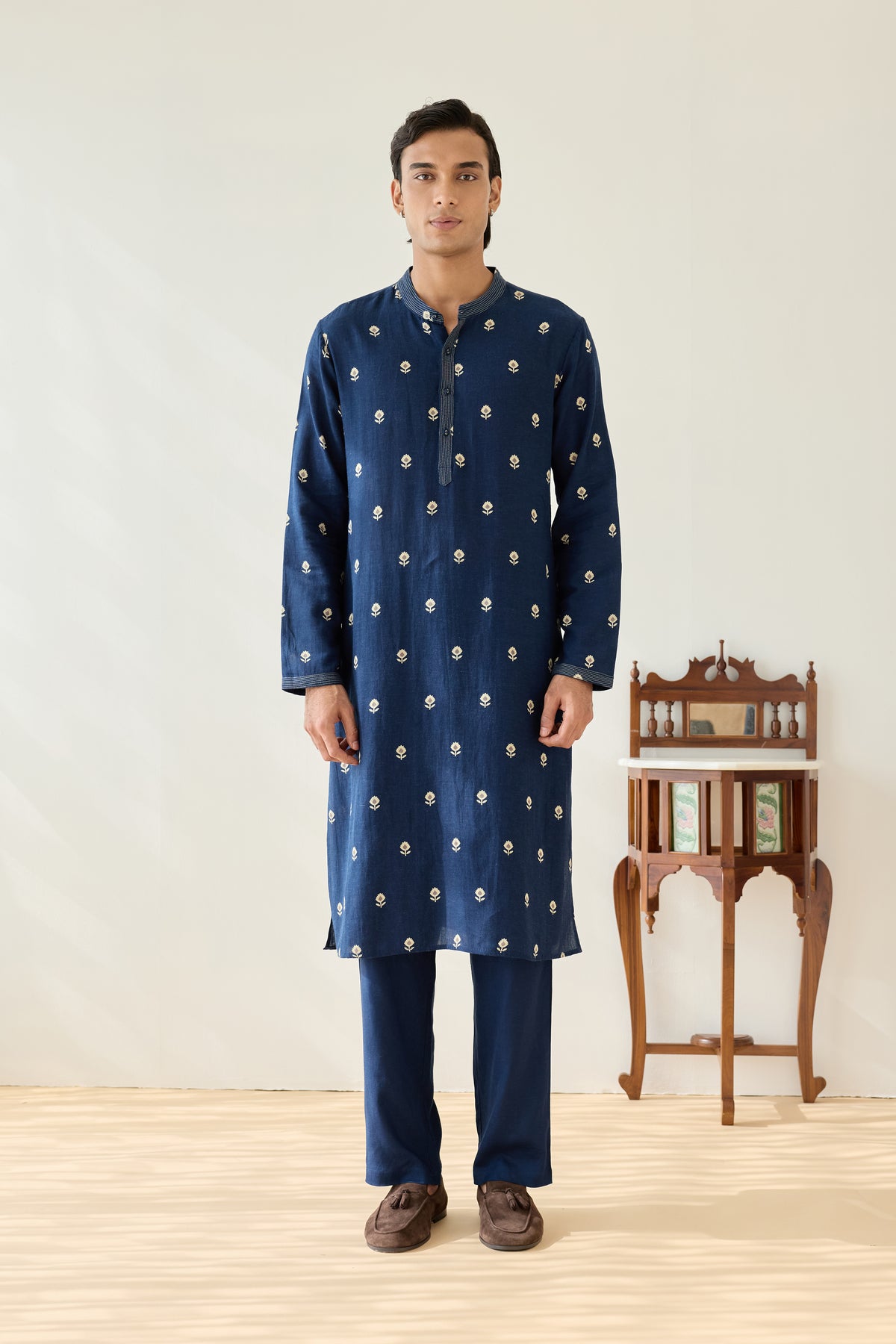 Navy Blue Viscose Tulip Buti Kurta