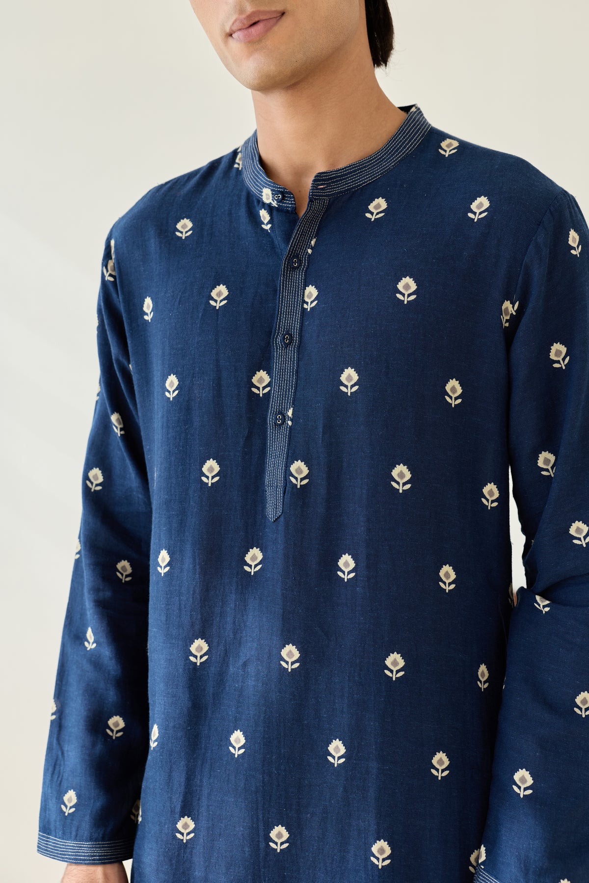 Navy Blue Viscose Tulip Buti Kurta