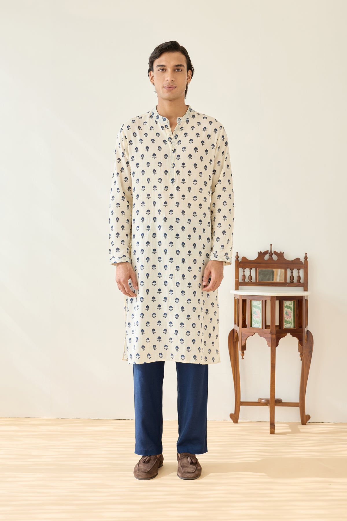 Cream Viscose Aster Buti Kurta