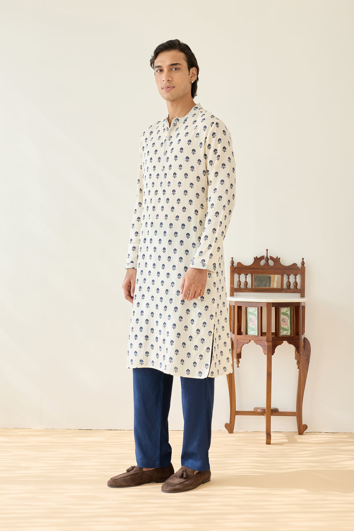 Cream Viscose Aster Buti Kurta