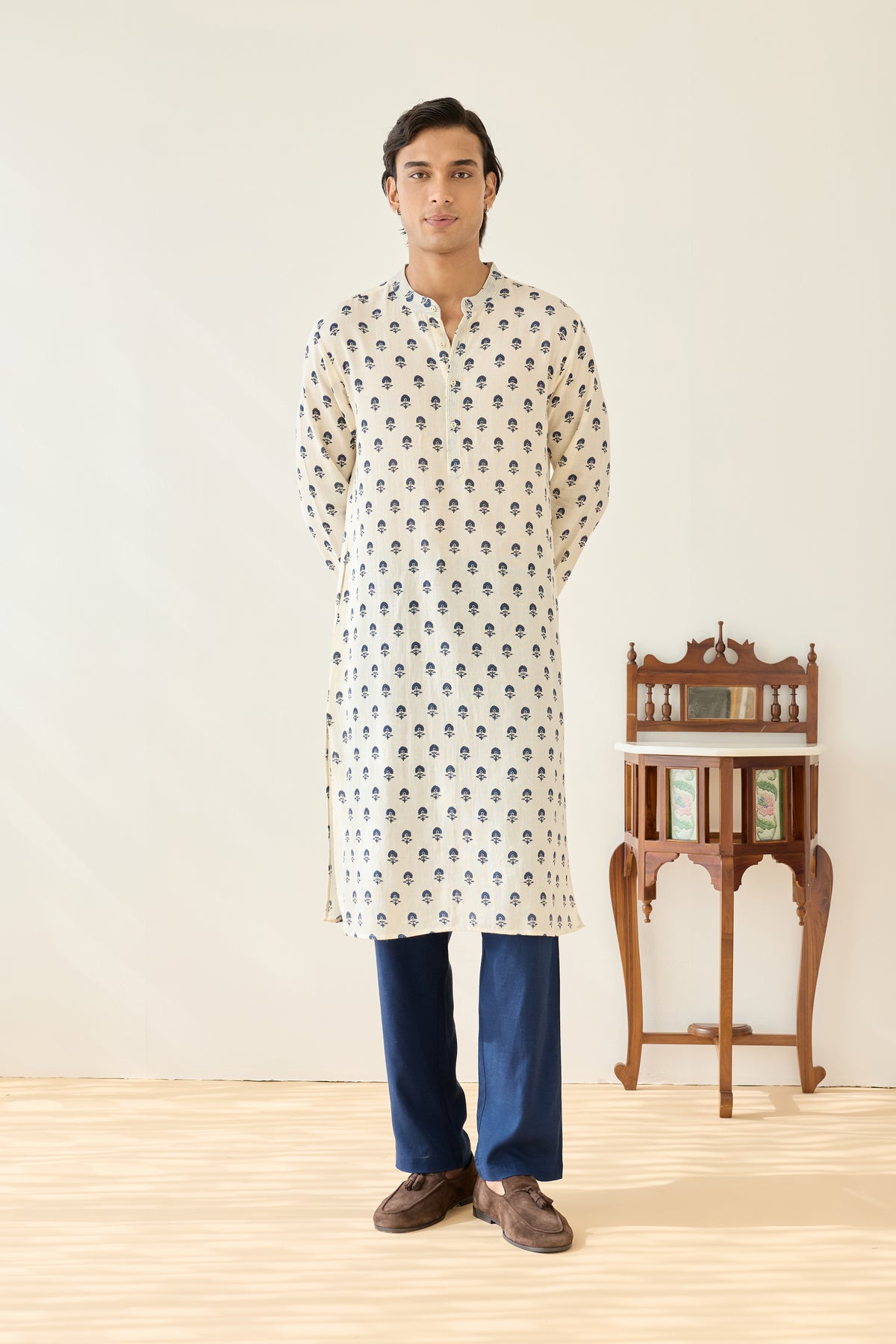 Cream Viscose Aster Buti Kurta