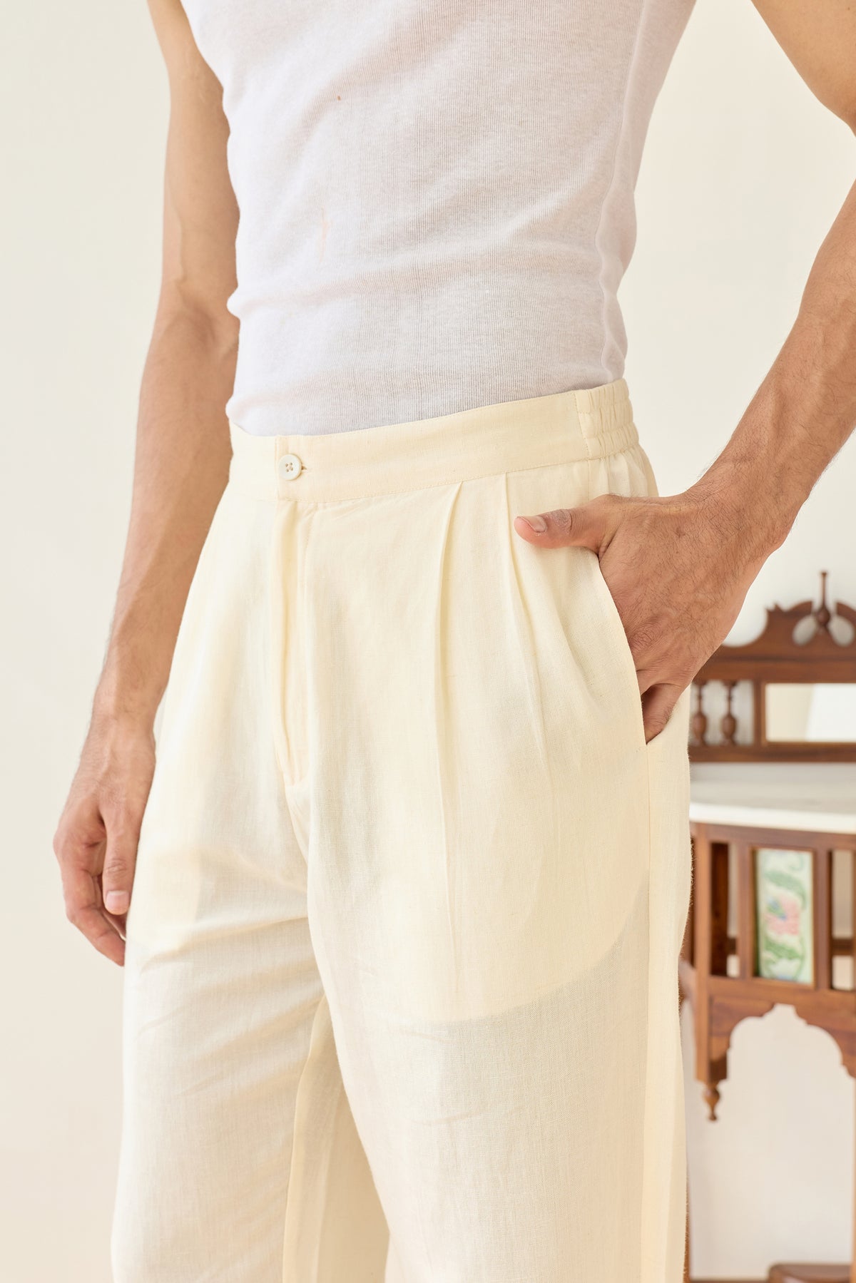 Viscose Straight Pant- Crème
