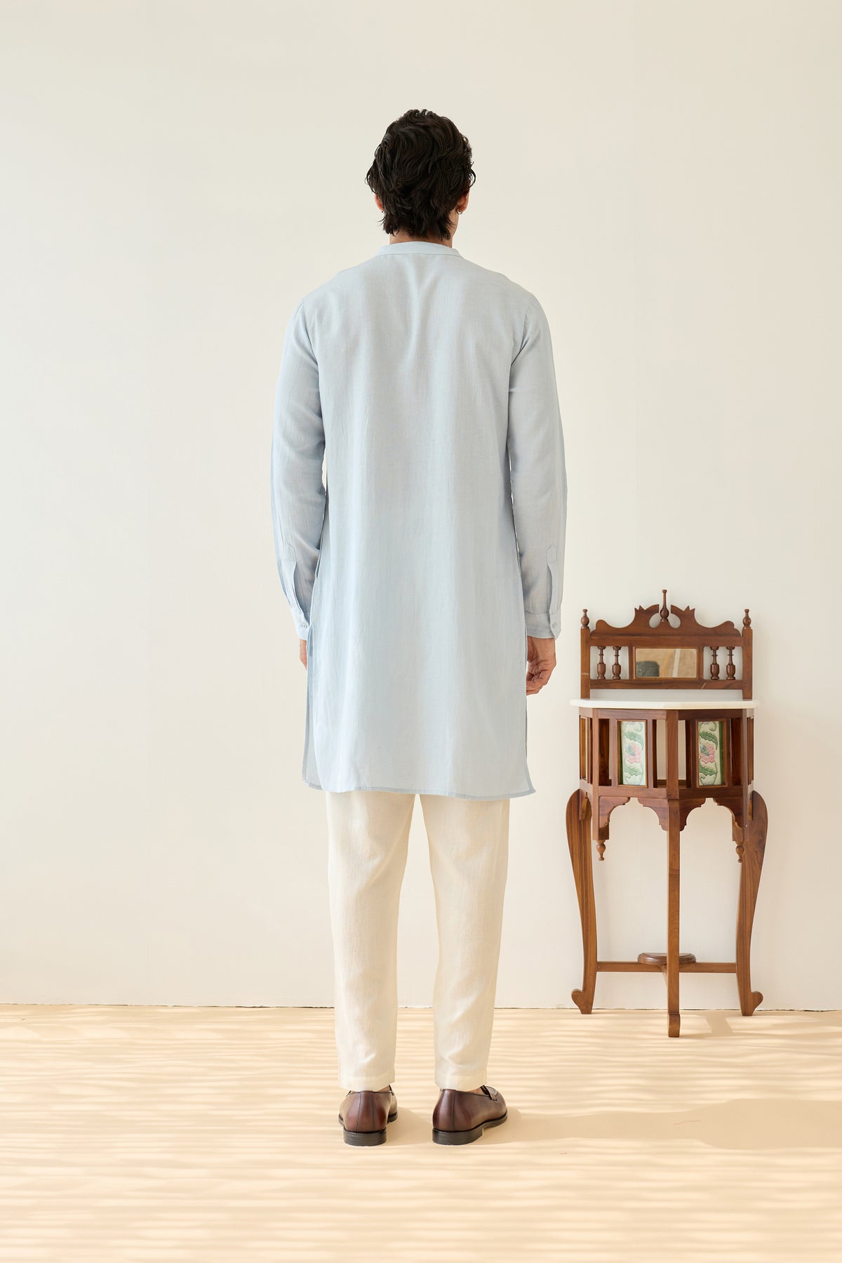 Sky Blue Viscose Embroidered Kurta