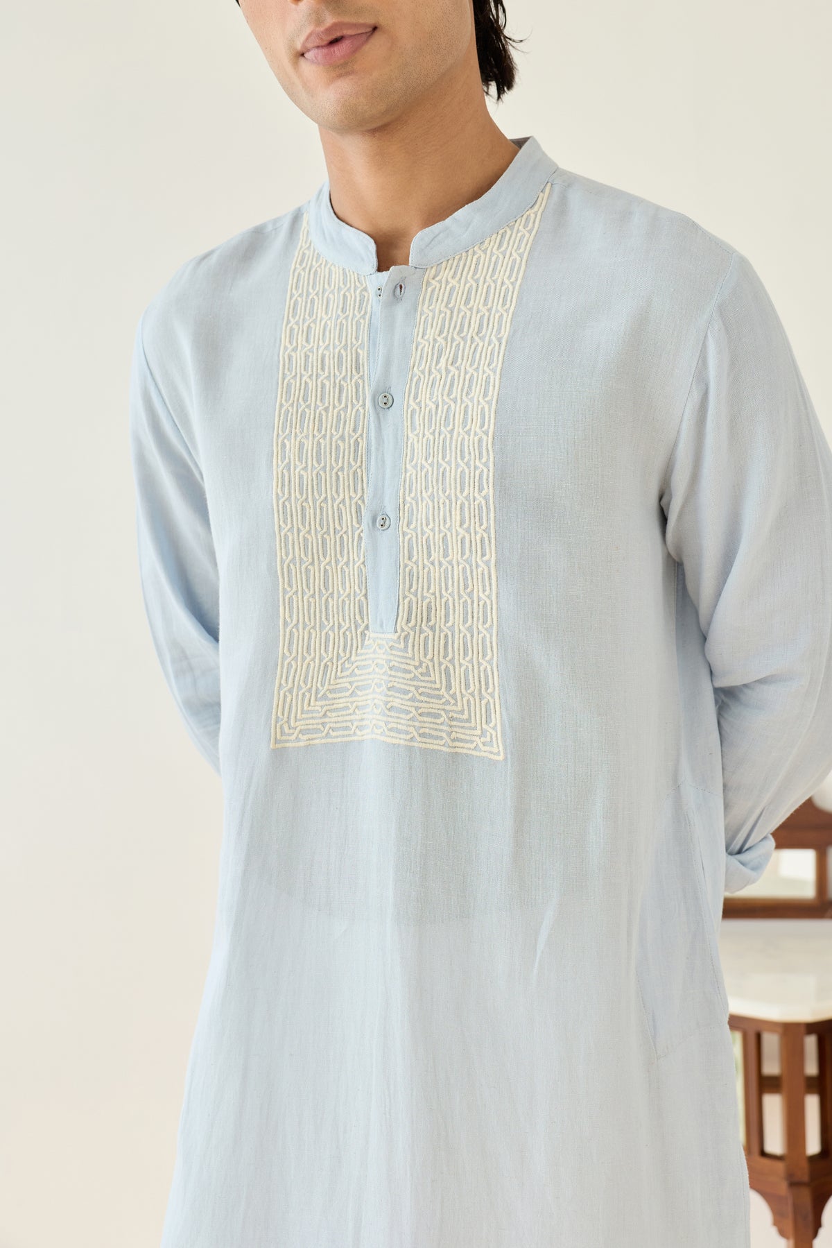 Sky Blue Viscose Embroidered Kurta