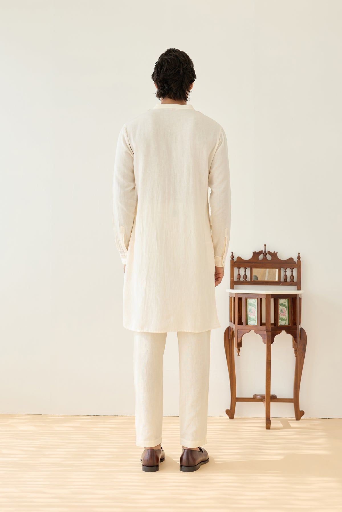 Cream Viscose Embroidered Kurta