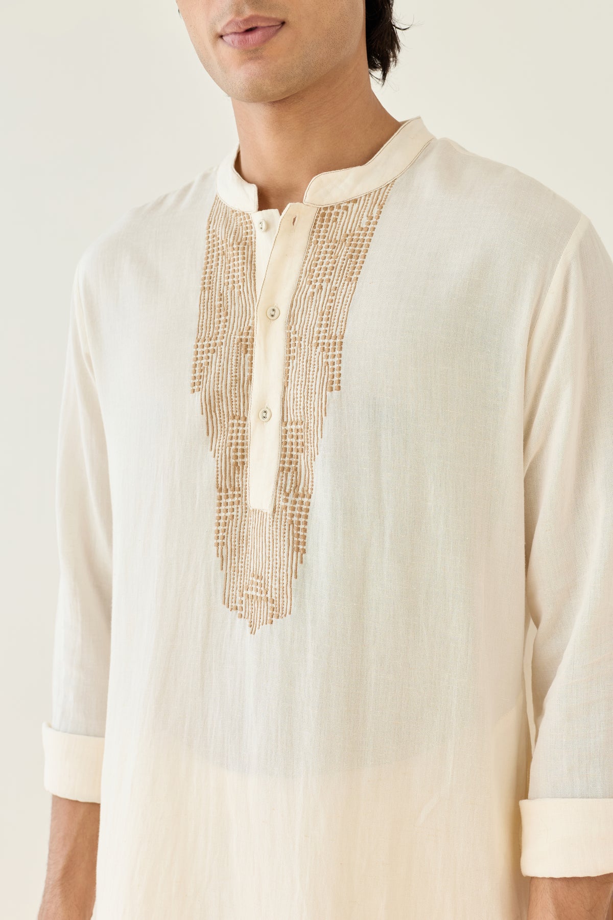 Cream Viscose Embroidered Kurta