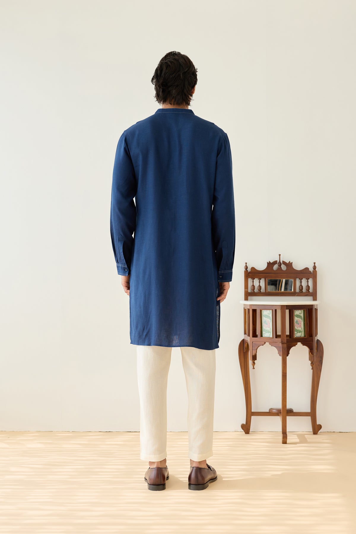 Navy Blue Viscose Embroidered Kurta
