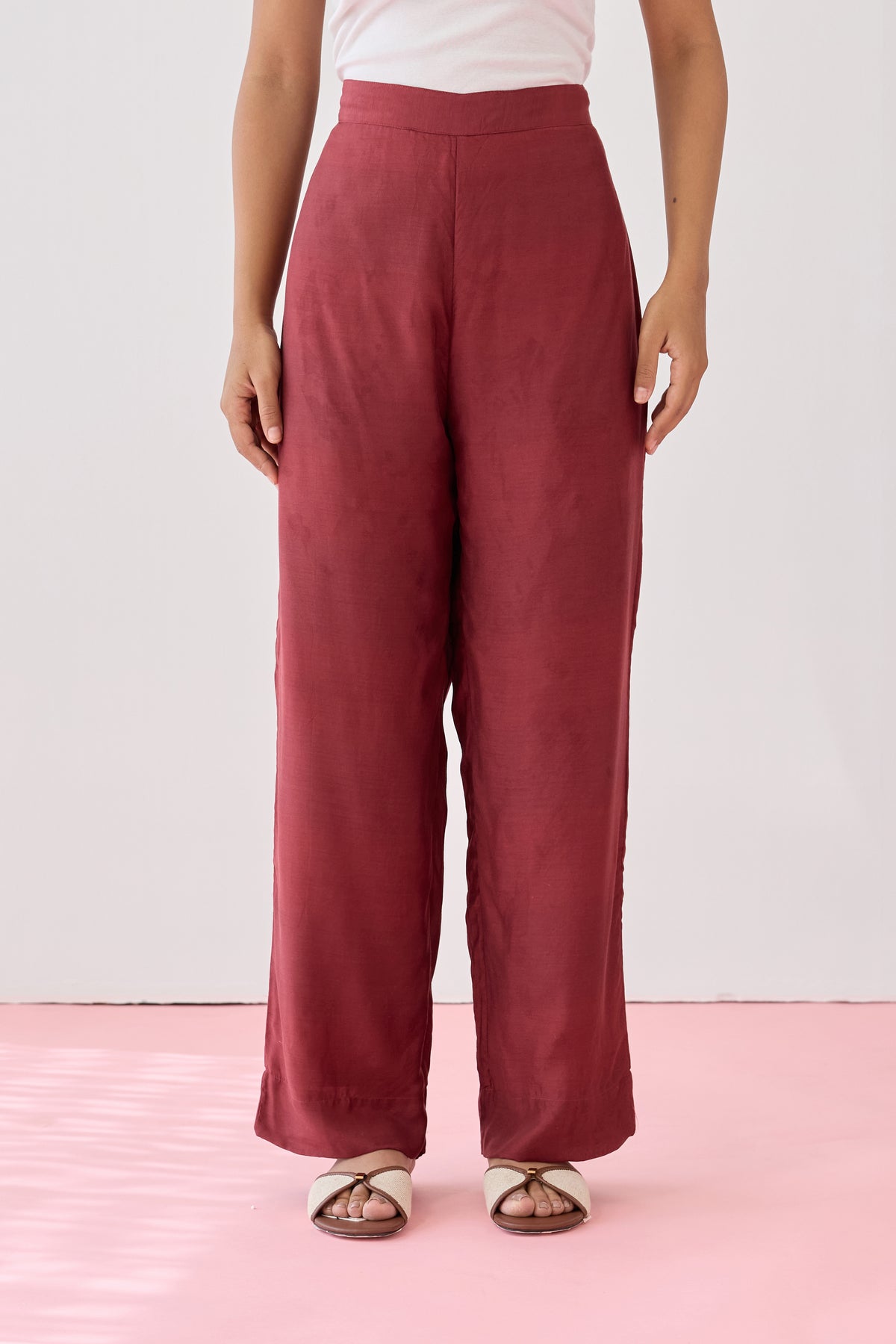 Relaxed Fit Viscose Pant-Maroon