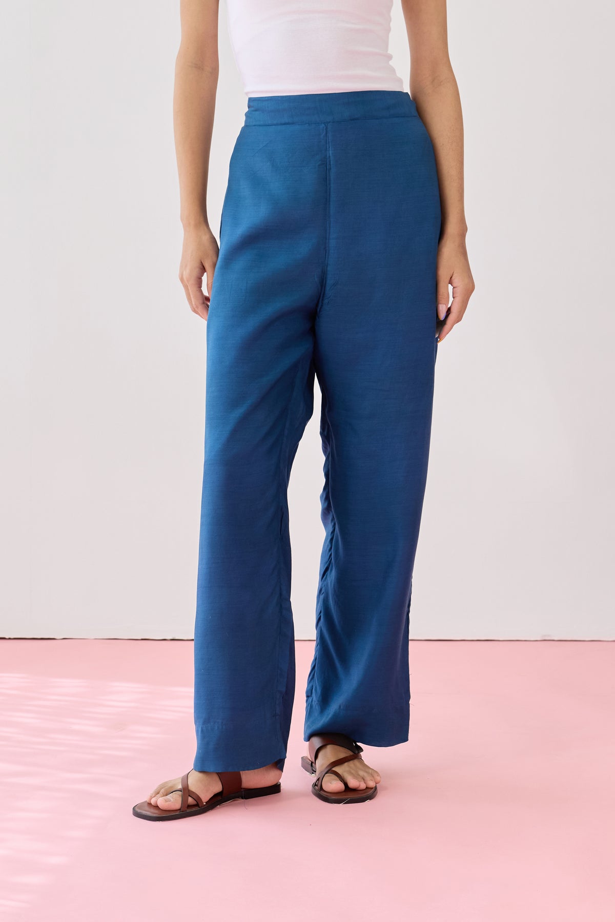 Relaxed Fit Viscose Pant-Navy