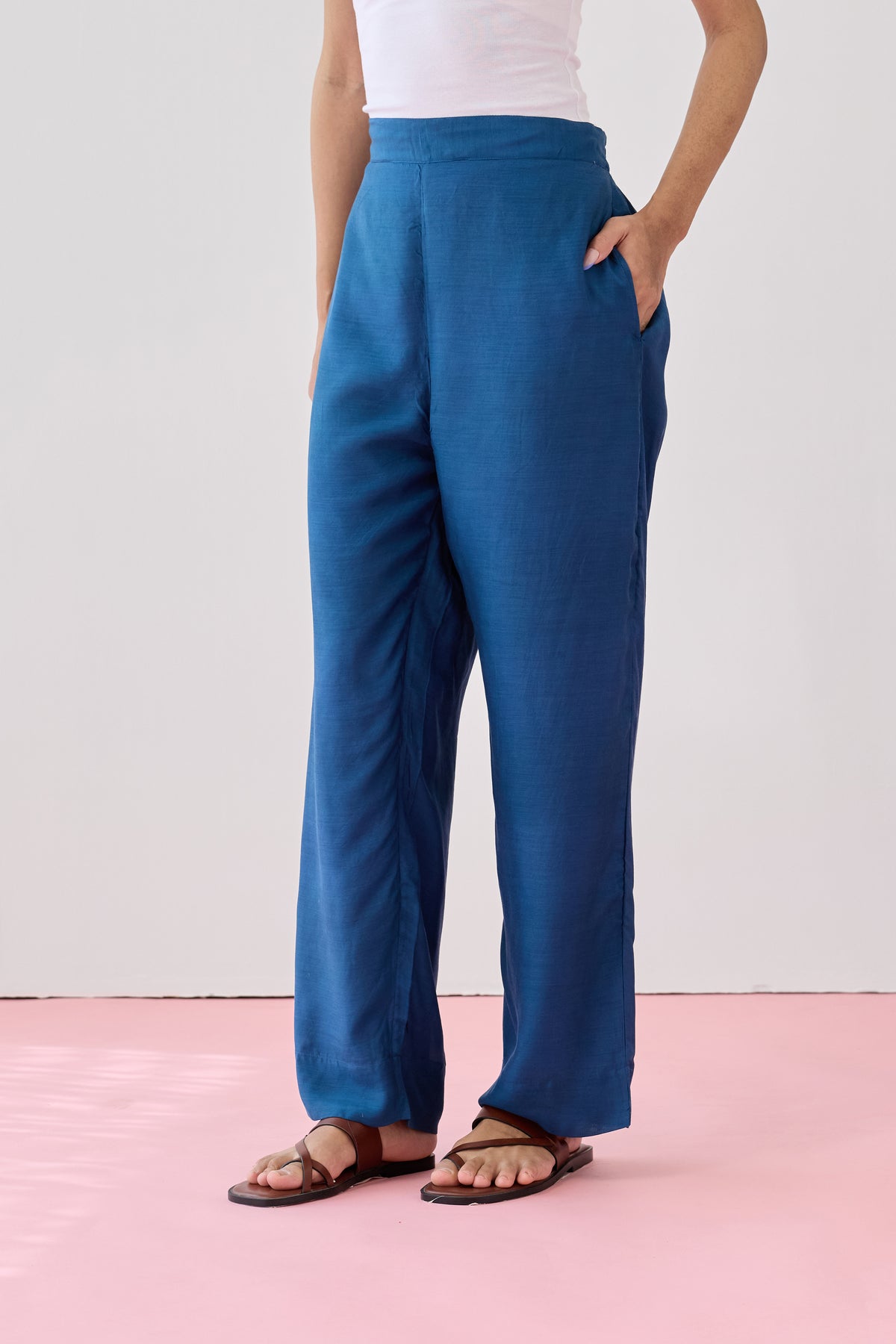 Relaxed Fit Viscose Pant-Navy