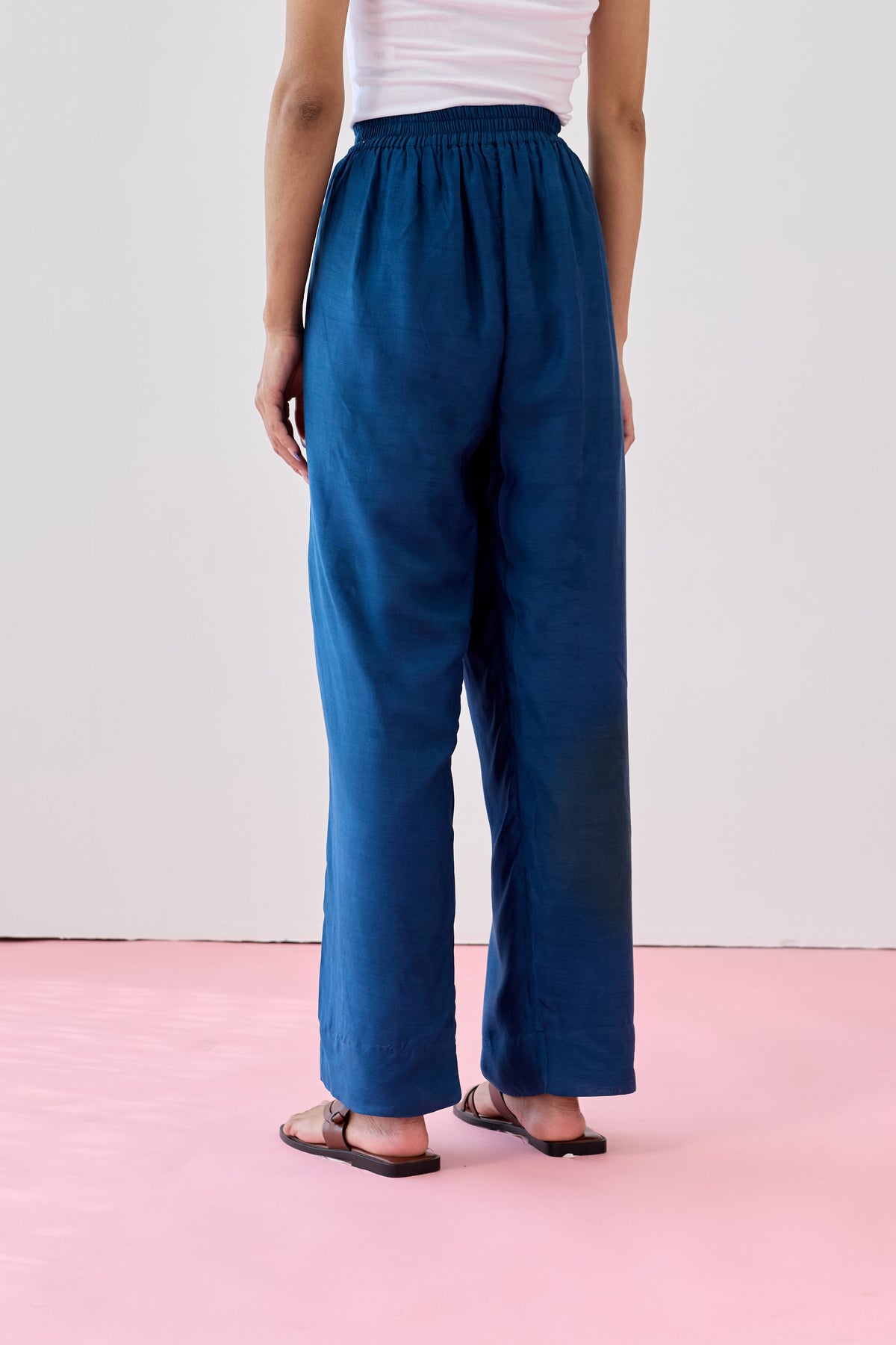 Relaxed Fit Viscose Pant-Navy