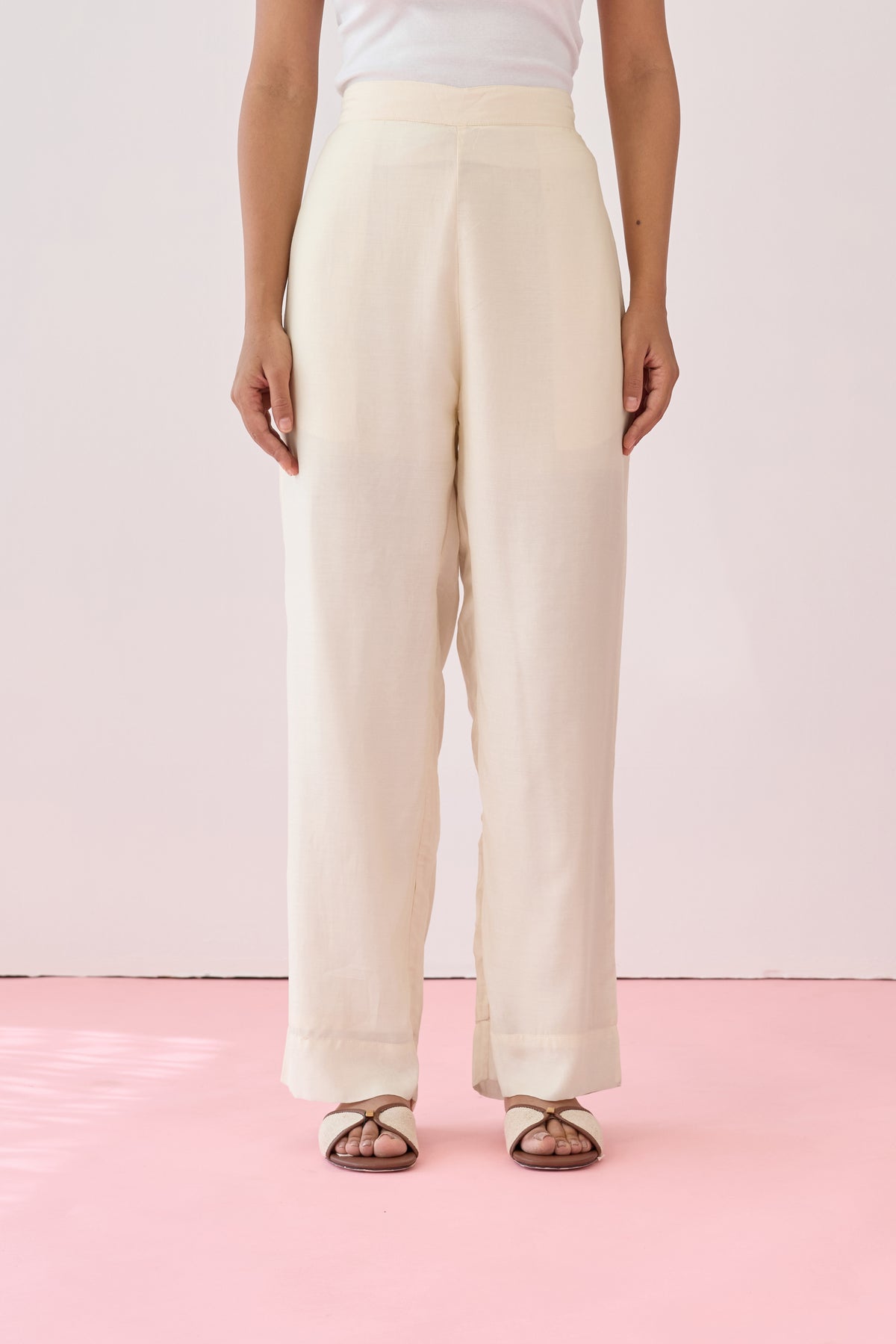 Relaxed Fit Viscose Pant-Cream