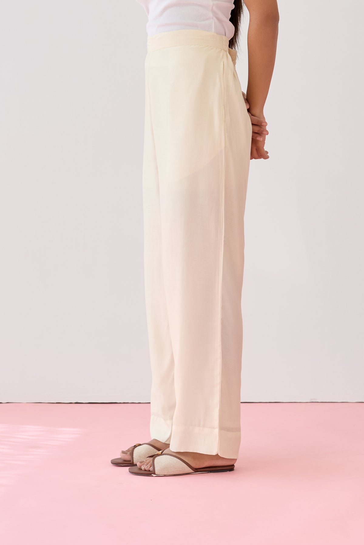Relaxed Fit Viscose Pant-Cream