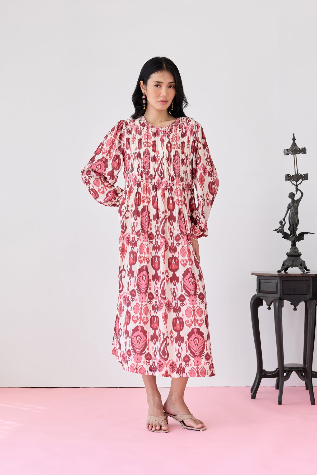 Pleat Fall Maxi Dress – Maroon