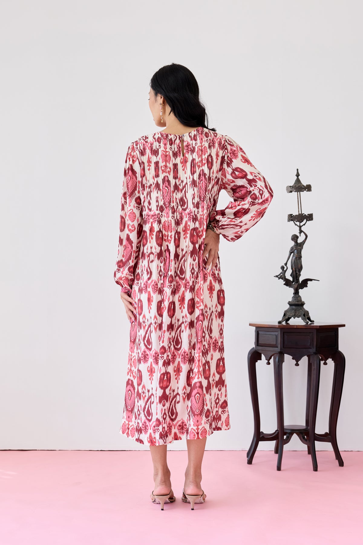 Pleat Fall Maxi Dress – Maroon