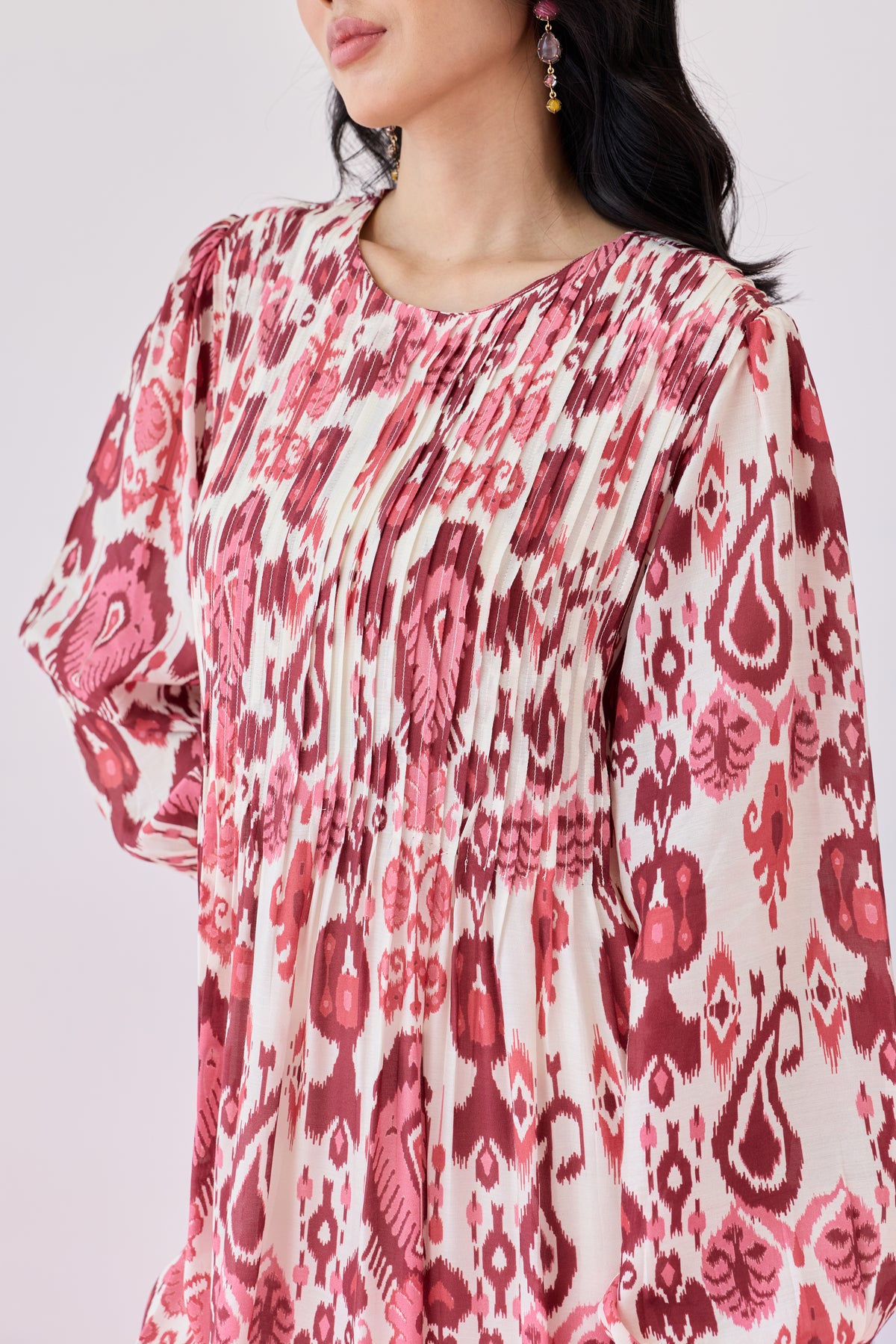 Pleat Fall Maxi Dress – Maroon