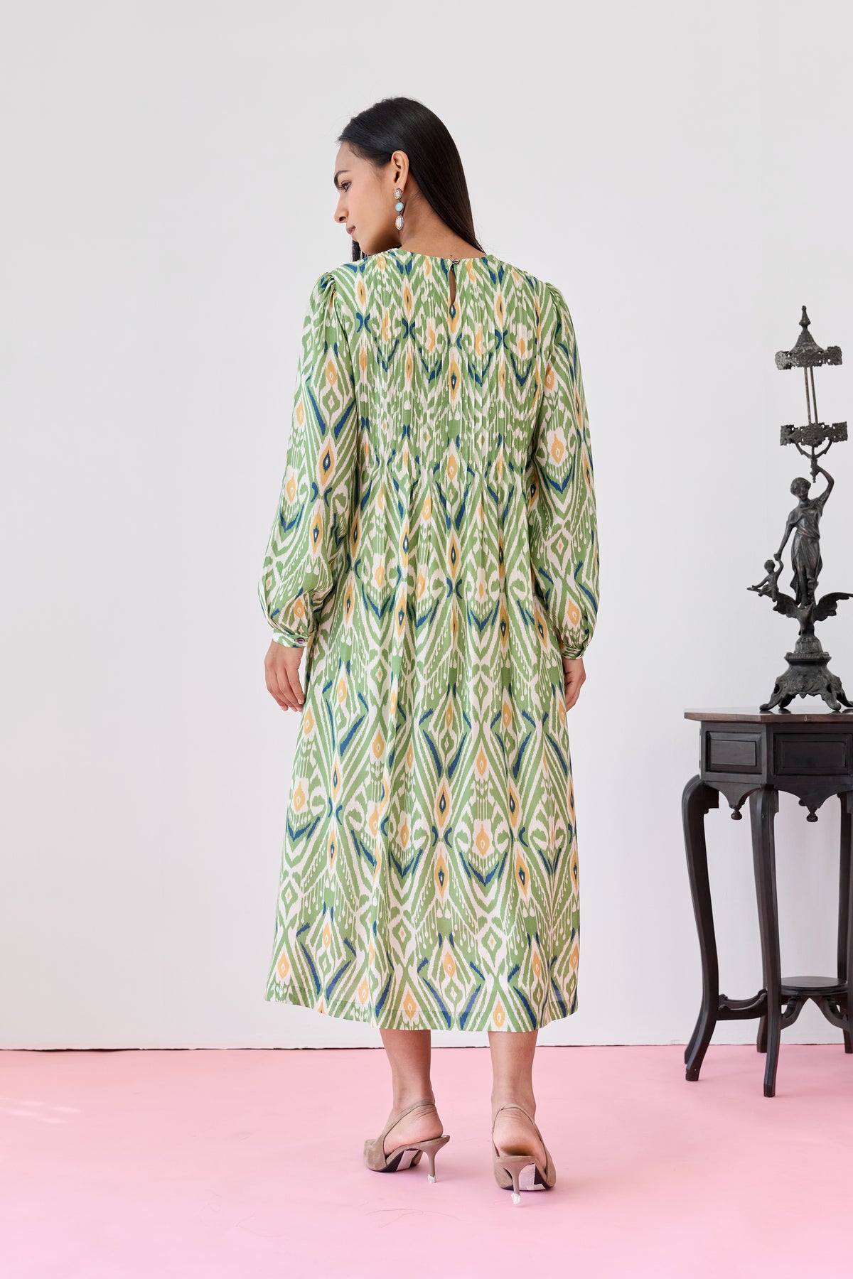 Pleat Fall Maxi Dress – Green