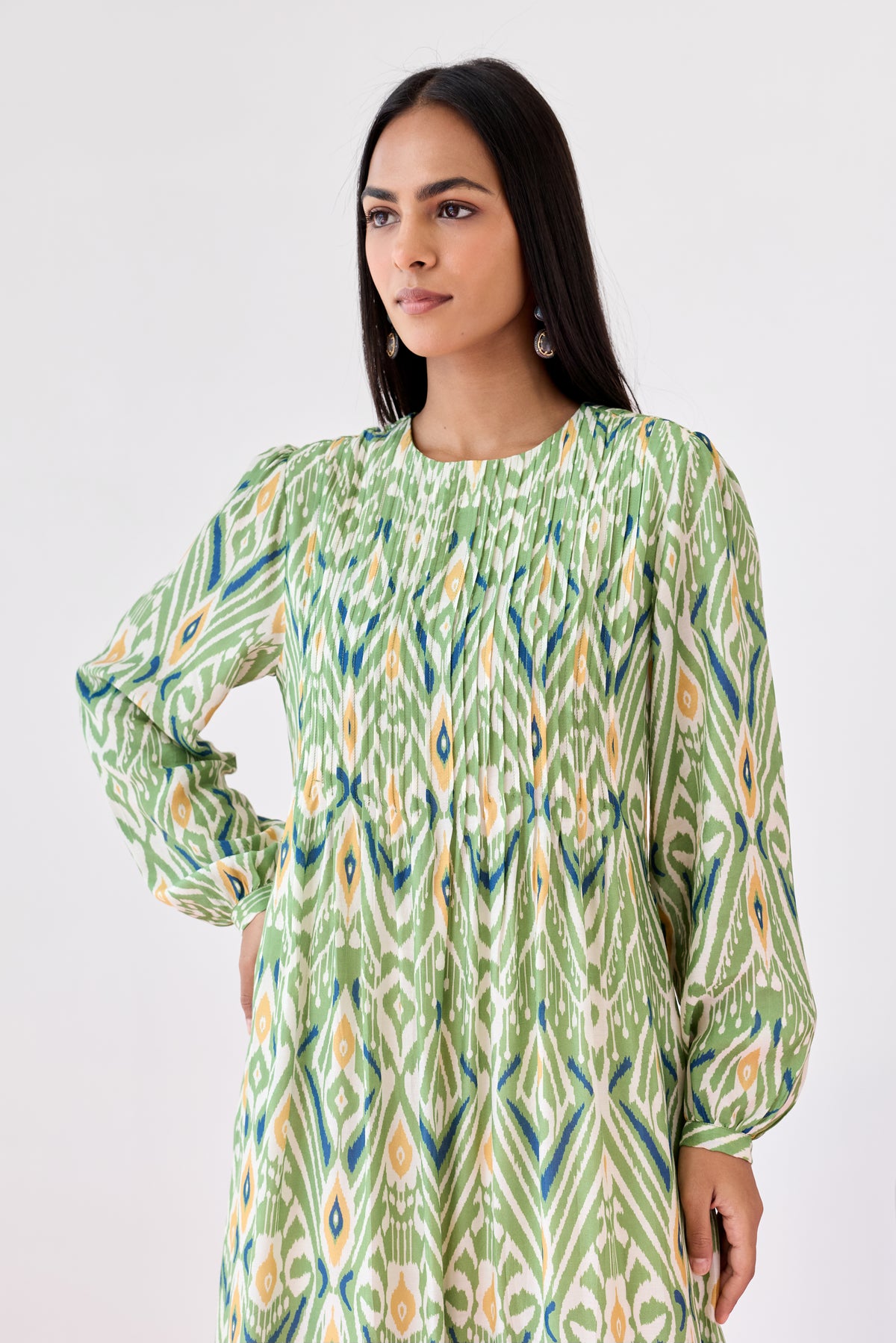 Pleat Fall Maxi Dress – Green