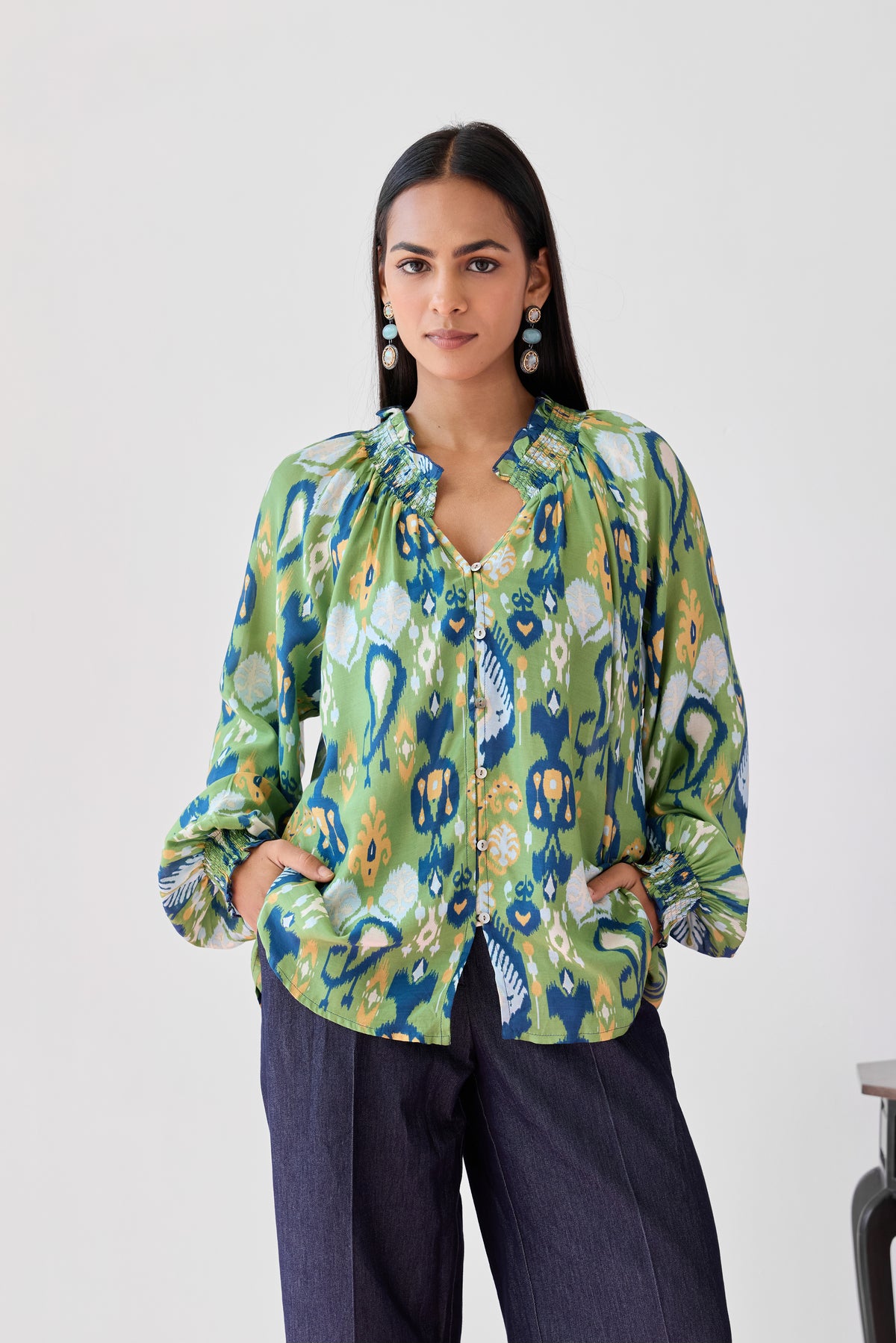 Loose Smocked Top - Green