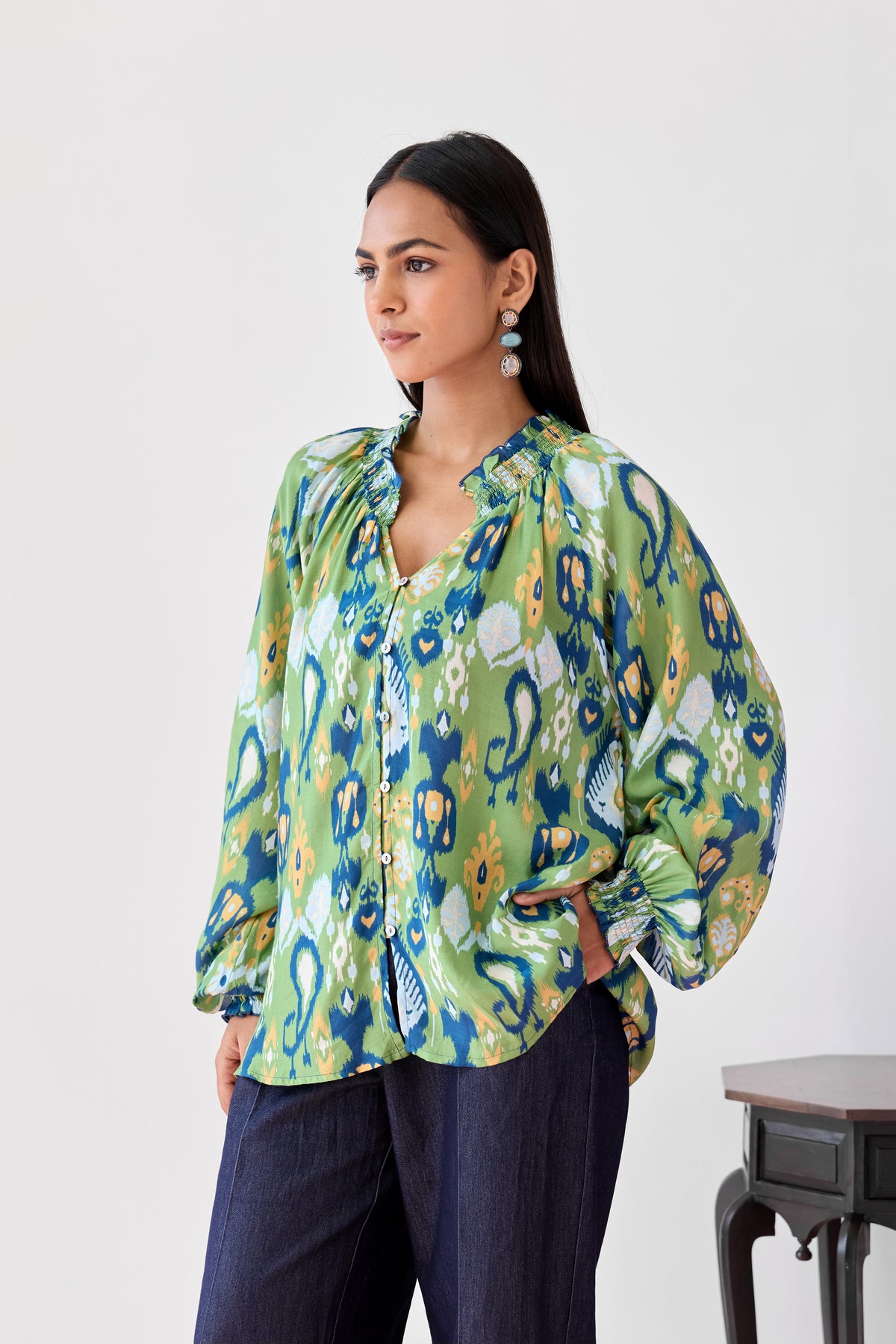 Loose Smocked Top - Green