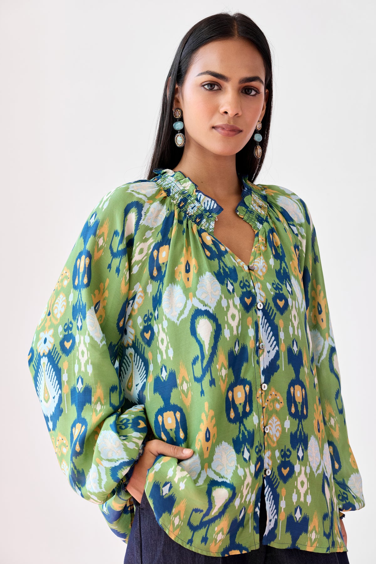 Loose Smocked Top - Green