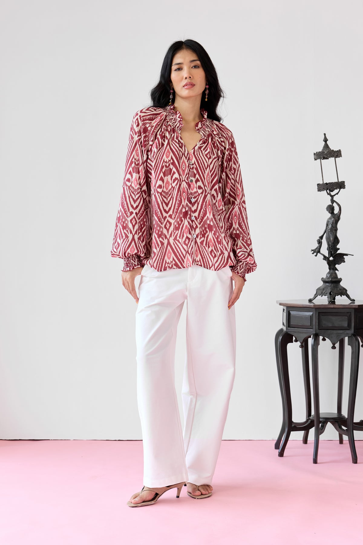 Loose Smocked Top - Maroon