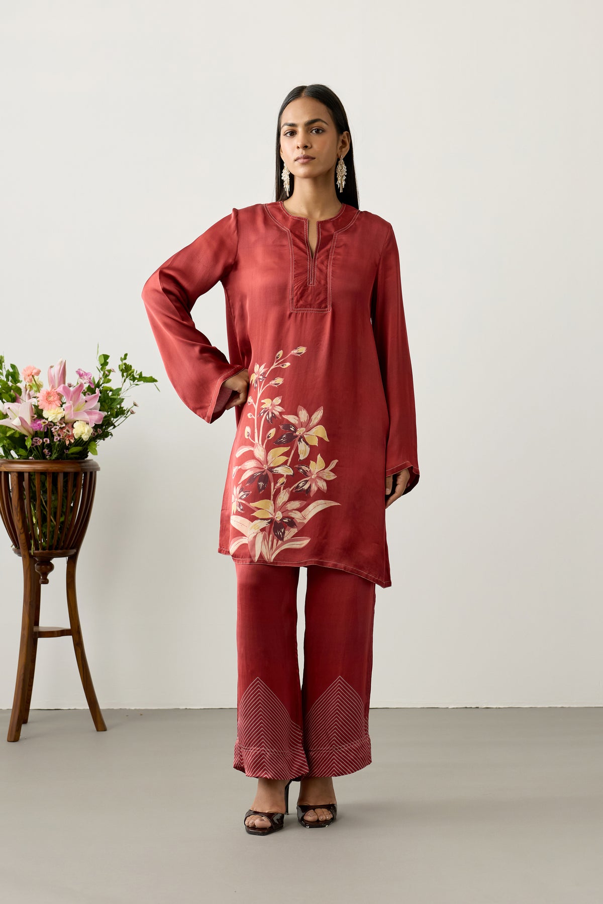 Honeycomb Viscose Tunic – Red