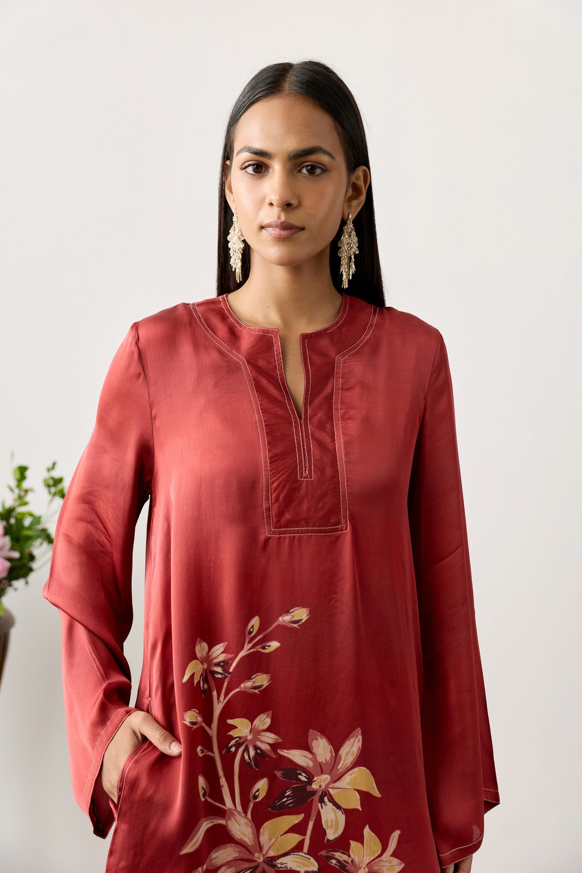 Honeycomb Viscose Tunic – Red