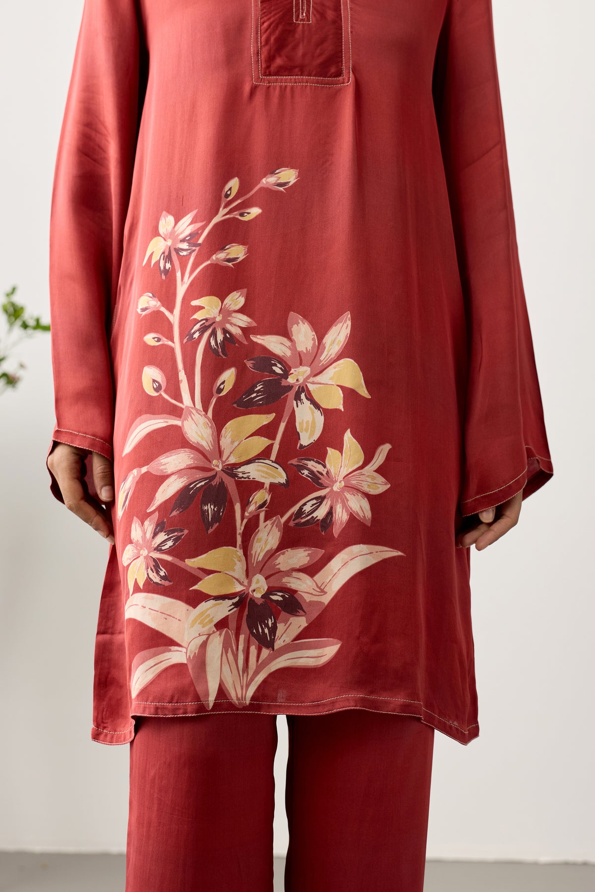 Honeycomb Viscose Tunic – Red