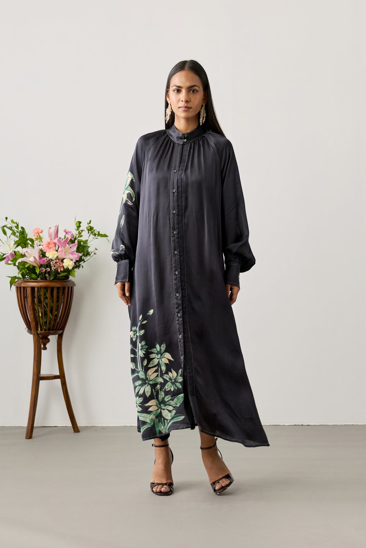 Buttoned Front Maxi Dress – Black