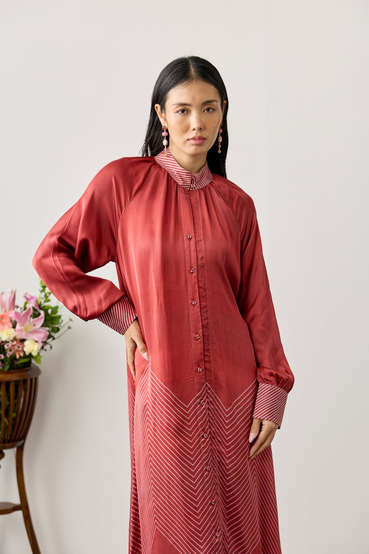 Buttoned Front Maxi Dress – Red