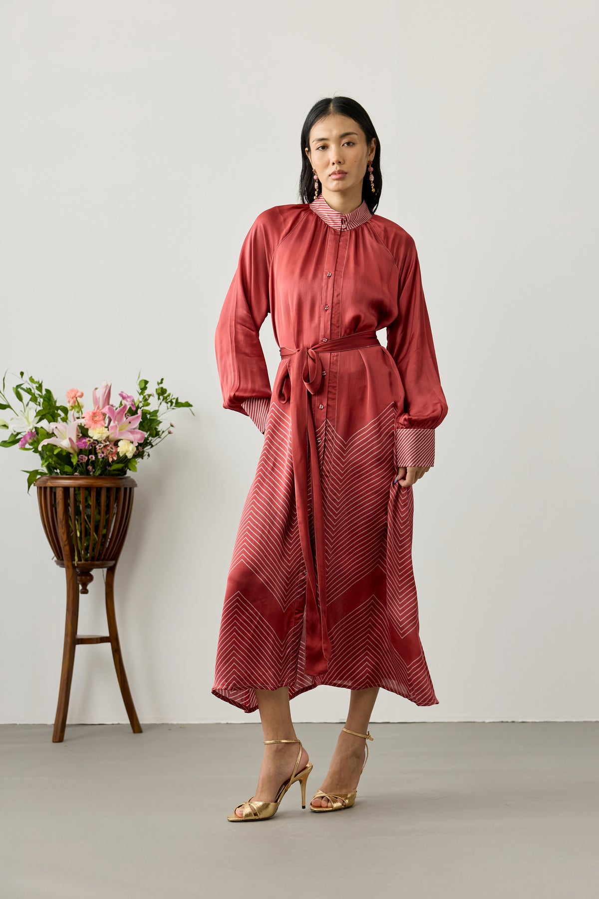 Buttoned Front Maxi Dress – Red
