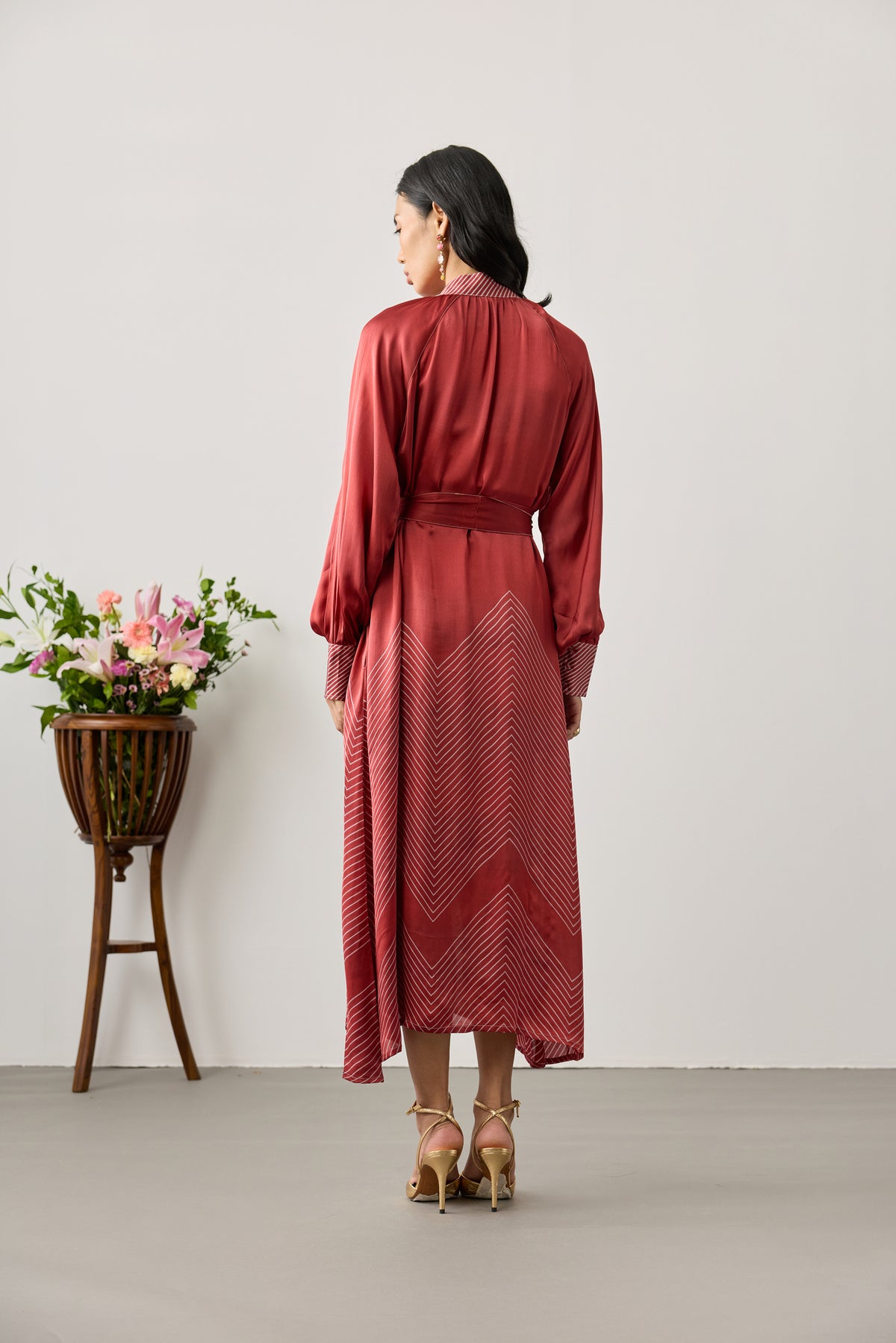 Buttoned Front Maxi Dress – Red