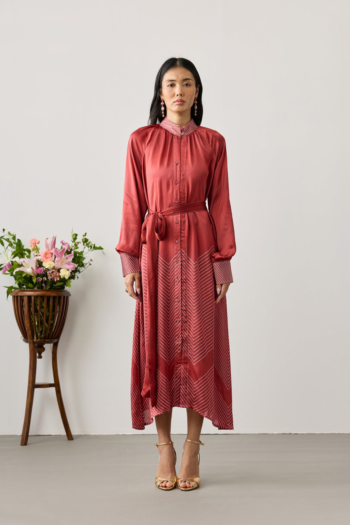 Buttoned Front Maxi Dress – Red